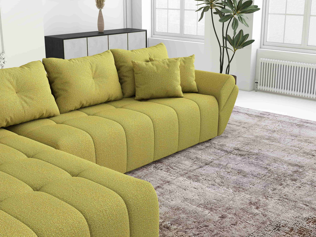 Colțar extensibil dumonde cu ladă de depozitare si sezut confortabil din spuma HR, Berlin XL Enjoy Green 350x185 cm Fabrica