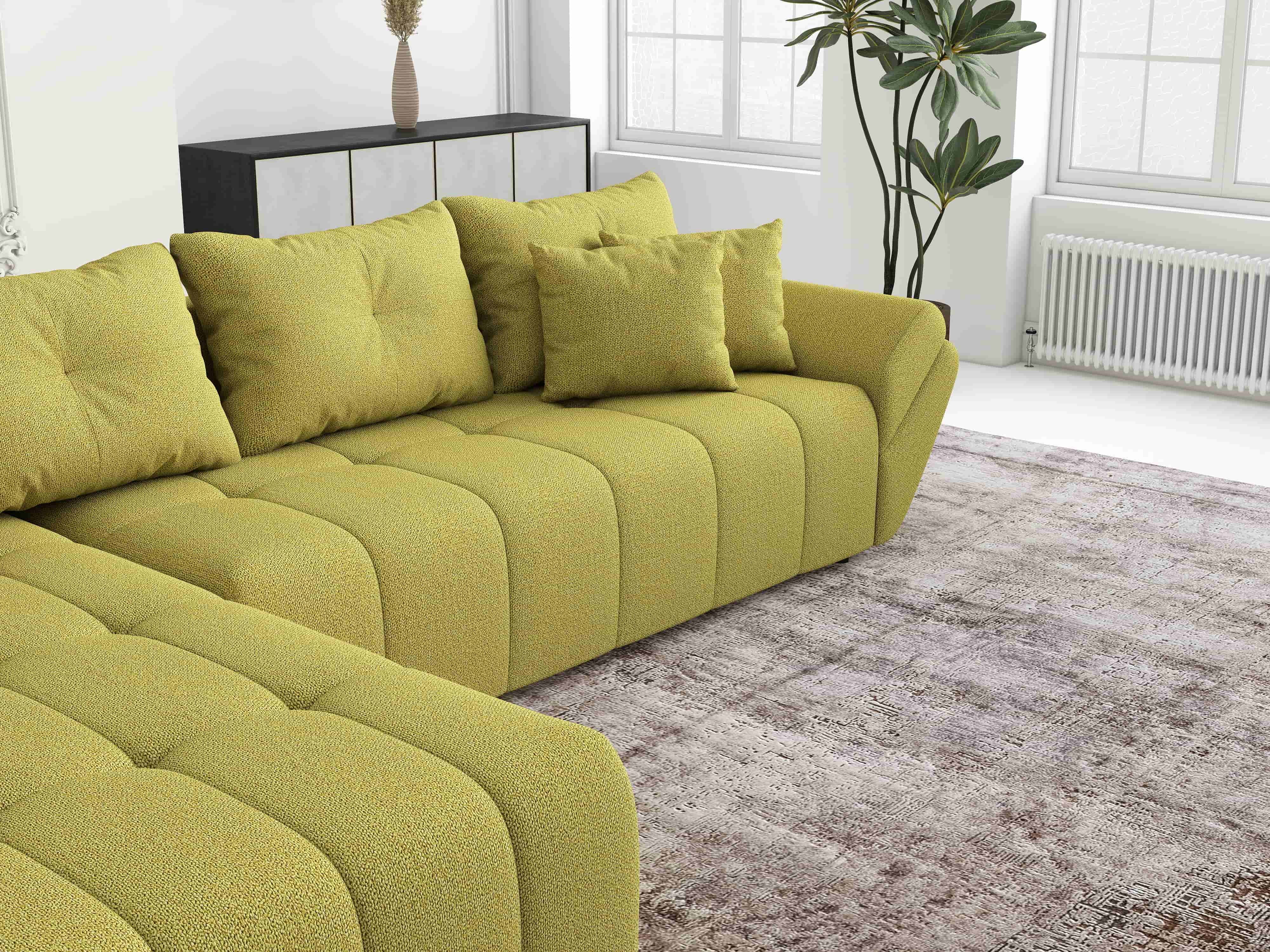 Colțar extensibil dumonde cu ladă de depozitare si sezut confortabil din spuma HR, Berlin XL Enjoy Green 350x185 cm Fabrica