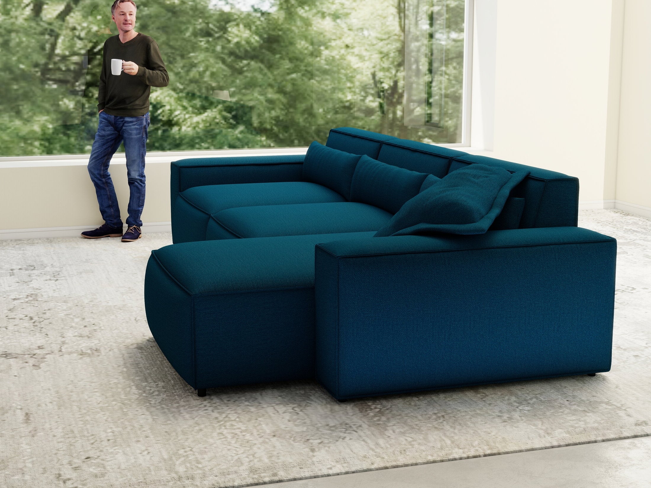 Colțar dumonde cu sezut confortabil din spuma HR, Marvelo XL Enjoy Verde Petrol 366x175 cm II