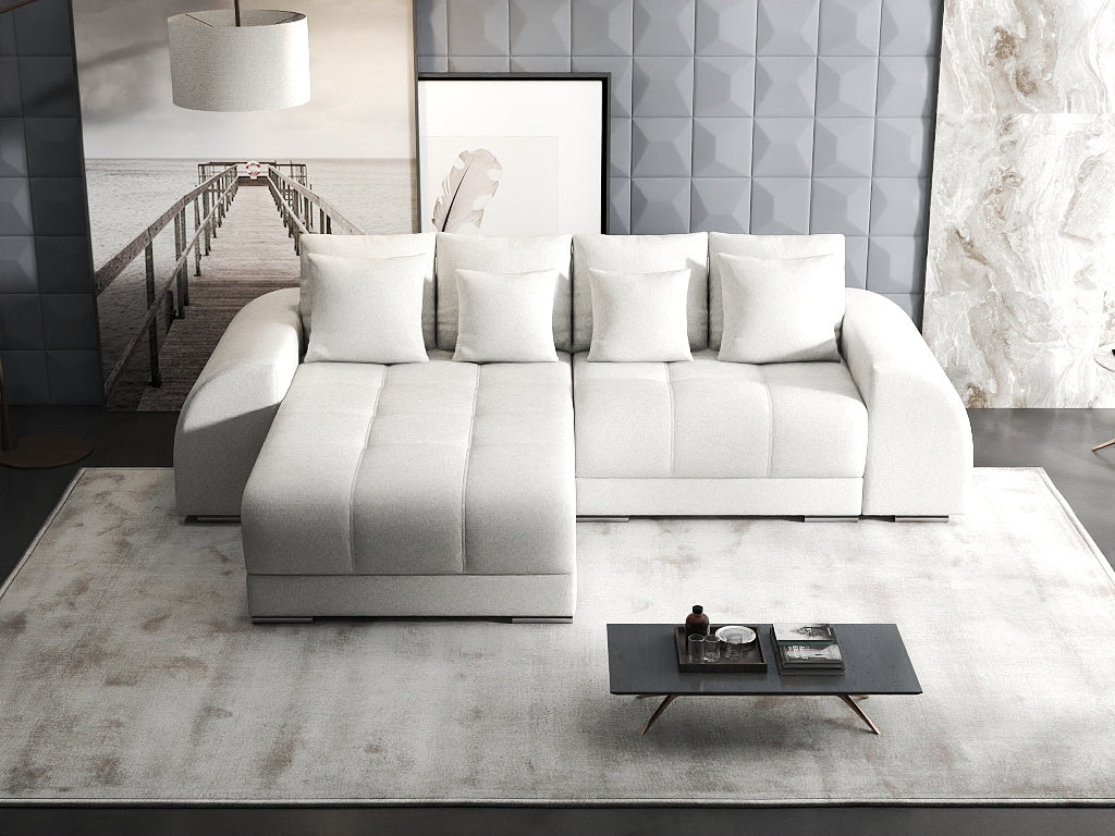 Colțar extensibil dumonde cu ladă de depozitare si sezut confortabil din spuma HR, Verona Euphoria Alb 290x185 cm Fabrica