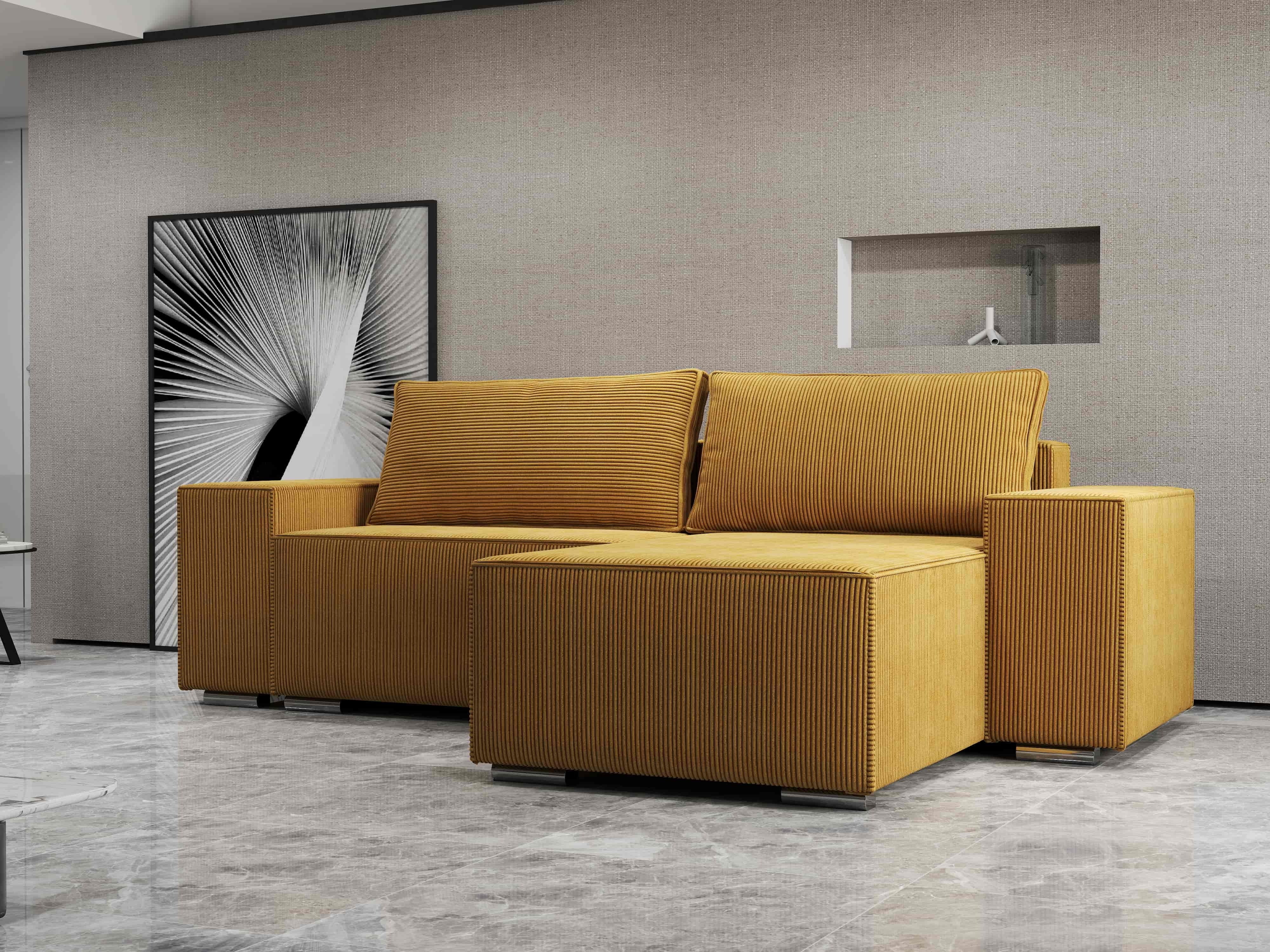 Colțar extensibil dumonde cu ladă de depozitare si sezut confortabil din spuma HR, Dream Zoom Mustar 290x185 cm II Fabrica