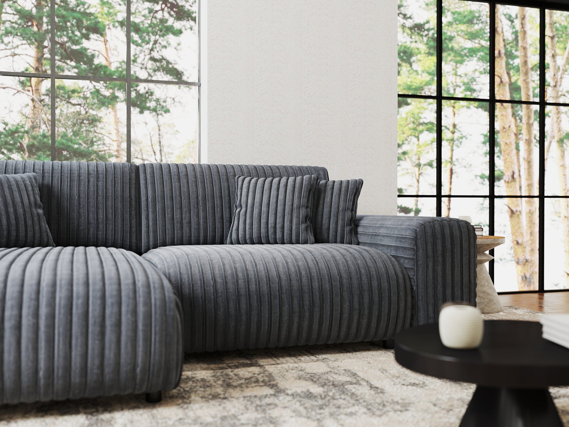 Colțar extensibil dumonde cu ladă de depozitare si sezut confortabil din spuma HR, Sarina Ambience Gri 255x168 cm