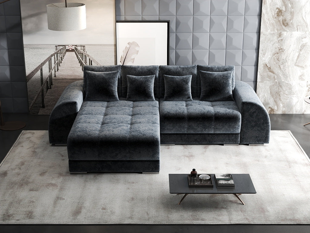 Colțar extensibil dumonde cu ladă de depozitare si sezut confortabil din spuma HR, Verona Euphoria Gri Grafit 290x185 cm Fabrica