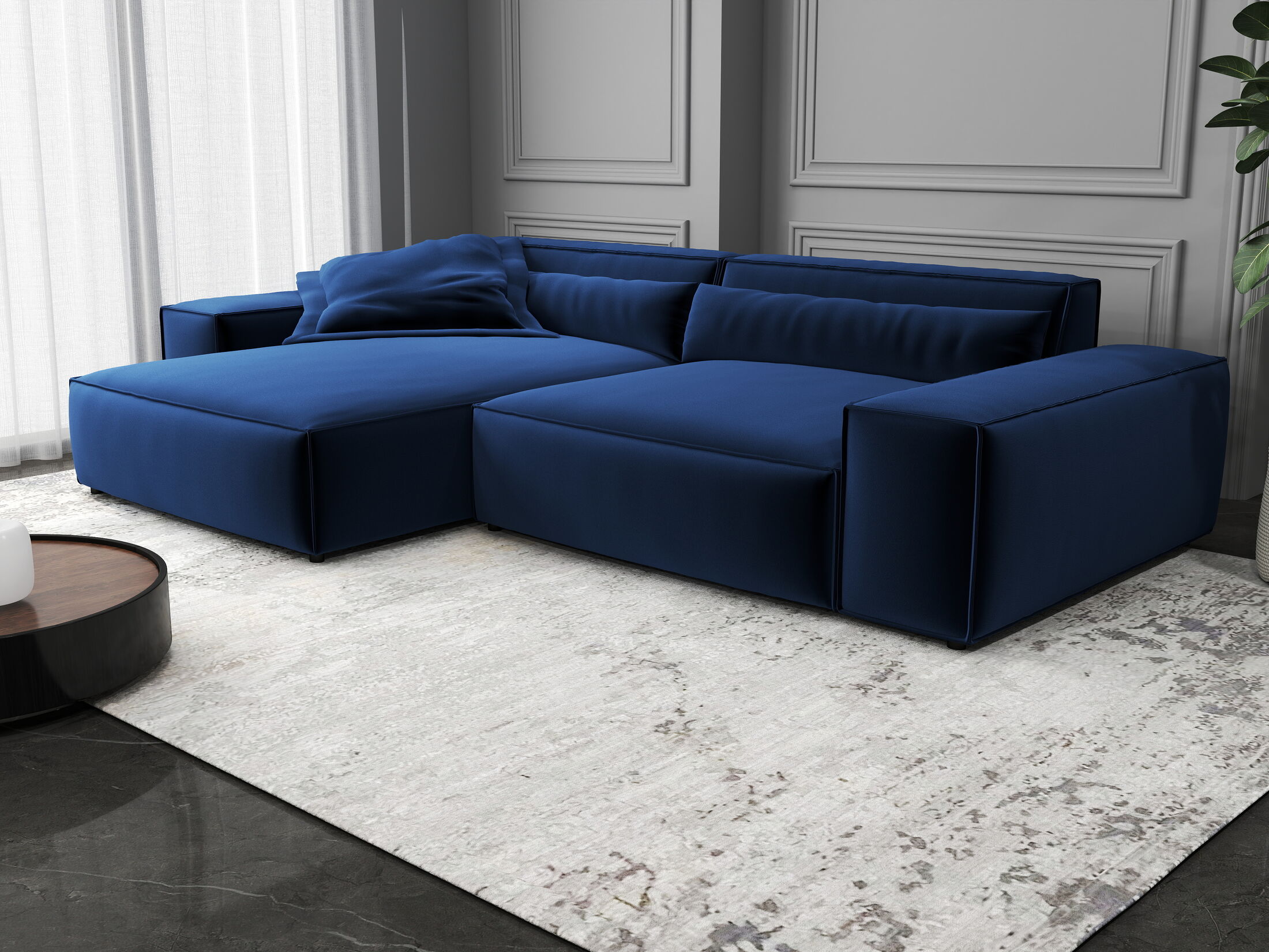 Colțar dumonde cu șezut confortabil din spumă HR, Marvelo Royal Albastru Navy 264x175 cm