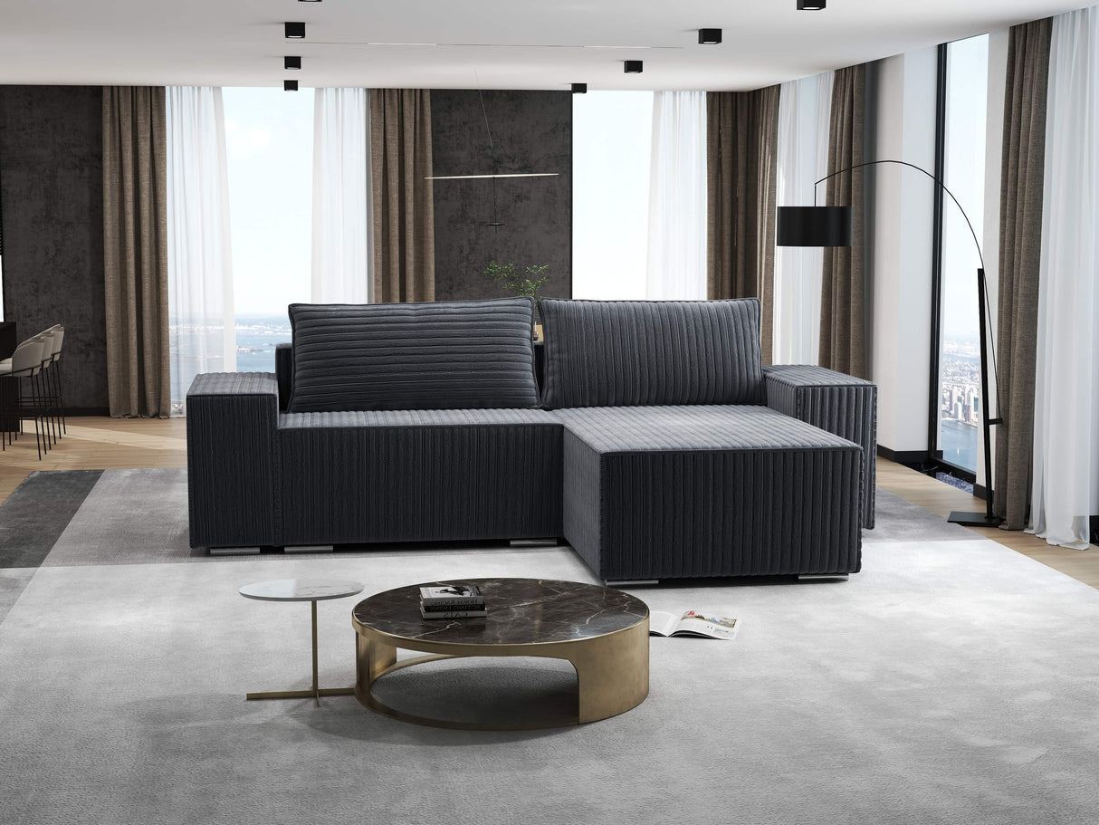 Colțar extensibil dumonde cu ladă de depozitare si sezut confortabil din spuma HR, Dream Ambience Gri 290x185 cm II Fabrica