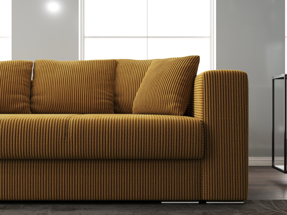Canapea extensibilă dumonde cu ladă de depozitare si sezut confortabil din spuma HR, Gloria Zoom Mustar 240x100 cm Fabrica