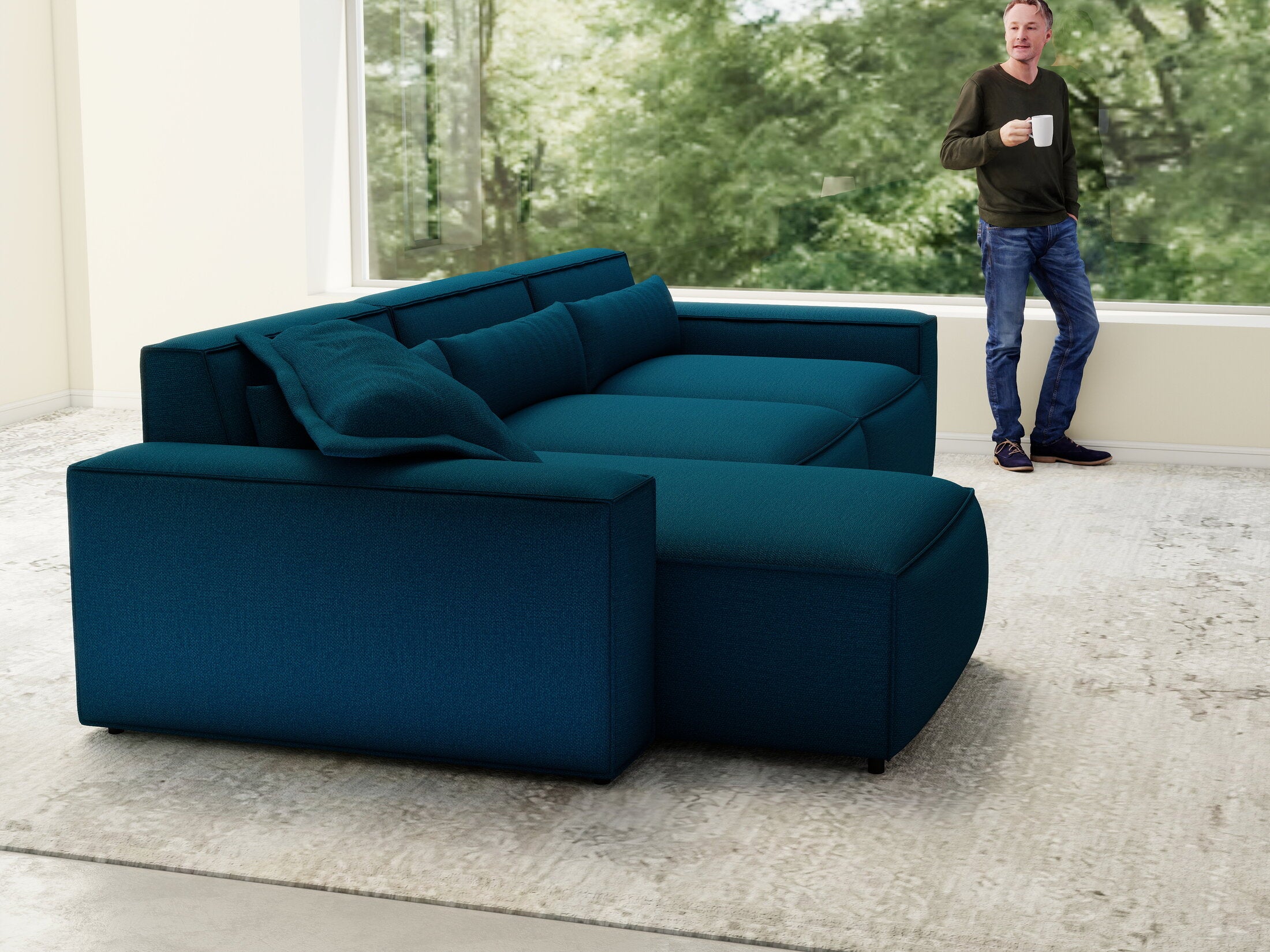 Colțar dumonde cu sezut confortabil din spuma HR, Marvelo XL Enjoy Verde Petrol 366x175 cm