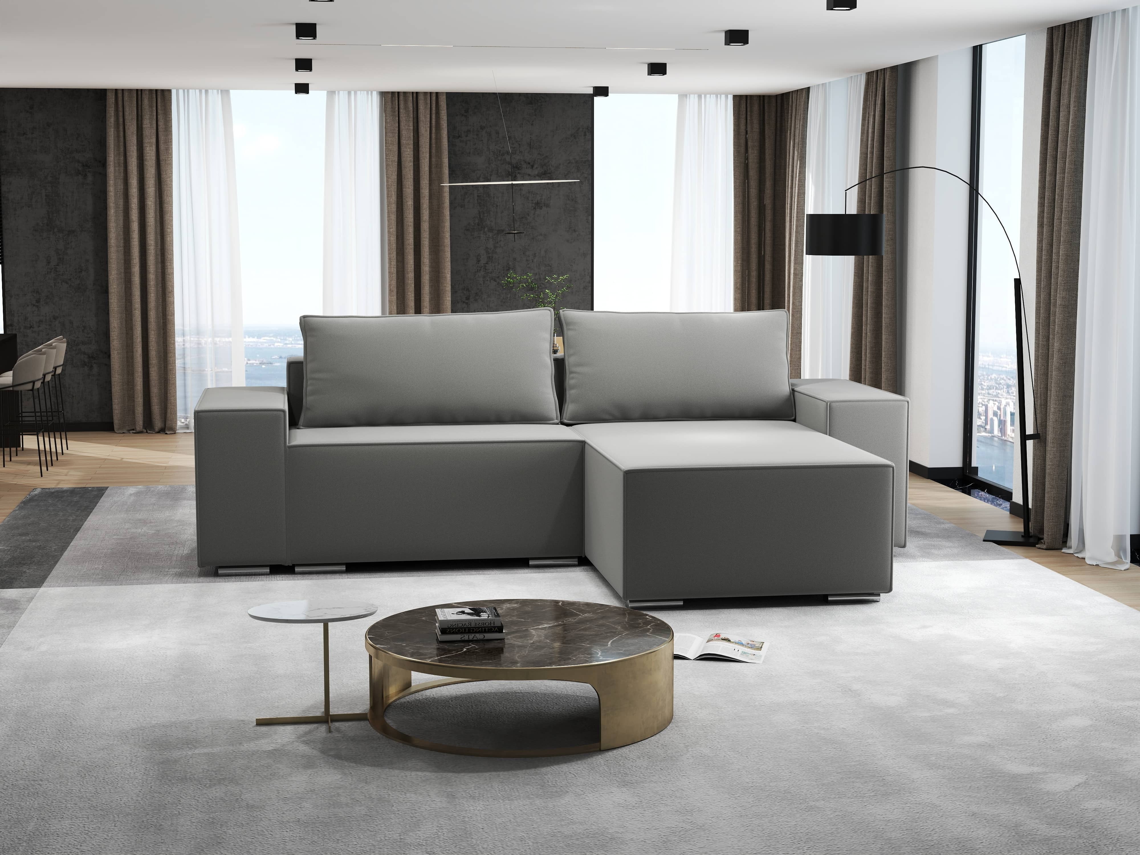 Colțar extensibil dumonde cu ladă de depozitare si sezut confortabil din spuma HR, Dream Royal Gri 290x185 cm II Fabrica