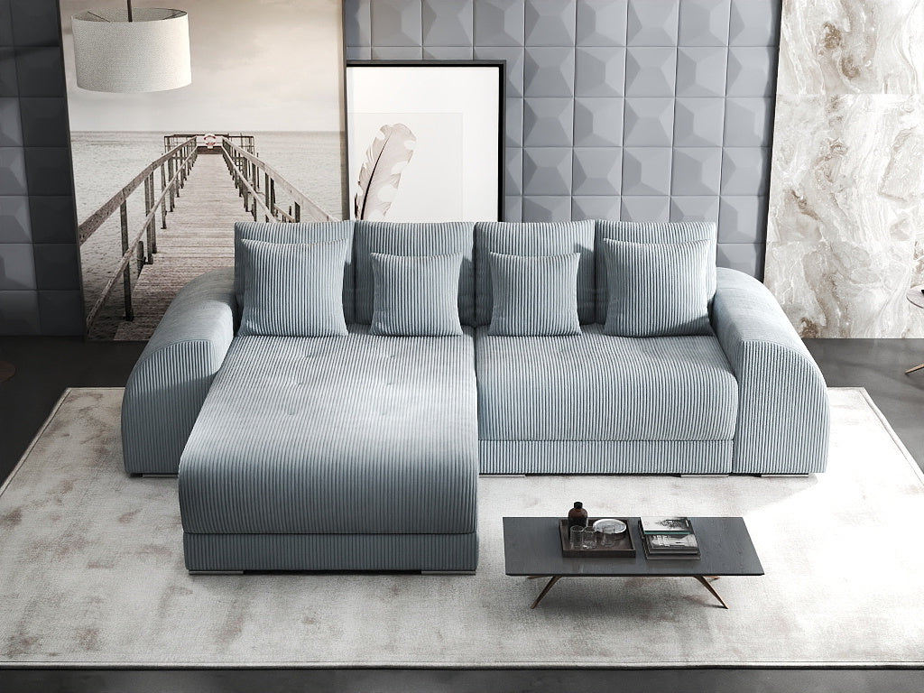 Colțar extensibil dumonde cu ladă de depozitare si sezut confortabil din spuma HR, Verona Zoom Gri Mint 290x185 cm Fabrica