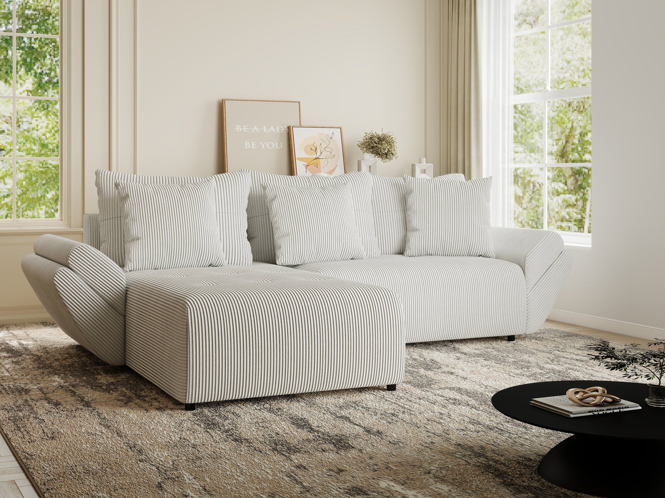 Colțar extensibil dumonde cu ladă de depozitare si sezut confortabil din spuma HR, Berlin Zoom Gri 280x185 cm