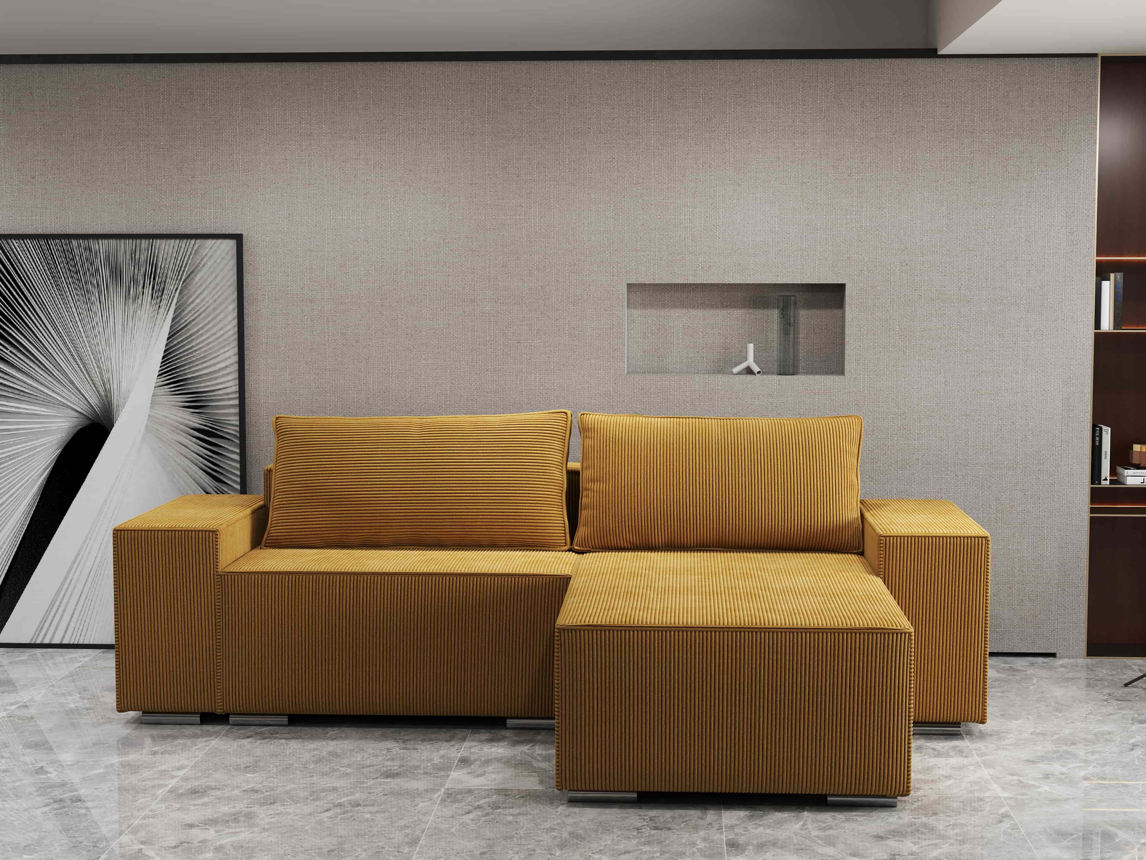 Colțar extensibil dumonde cu ladă de depozitare si sezut confortabil din spuma HR, Dream Zoom Mustar 290x185 cm II Fabrica