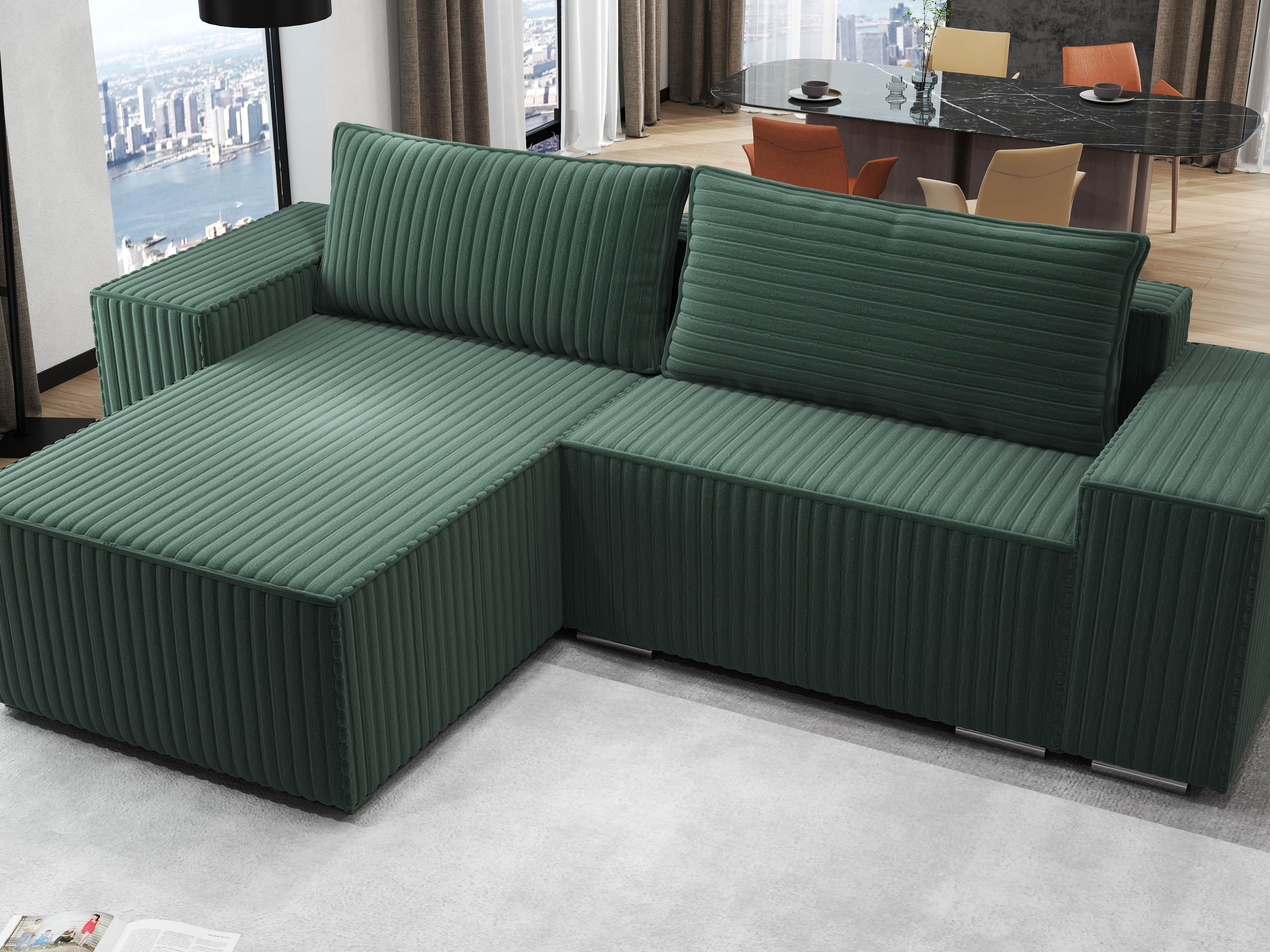 Colțar extensibil dumonde cu ladă de depozitare si sezut confortabil din spuma HR, Dream Ambience Verde 290x185 cm Fabrica