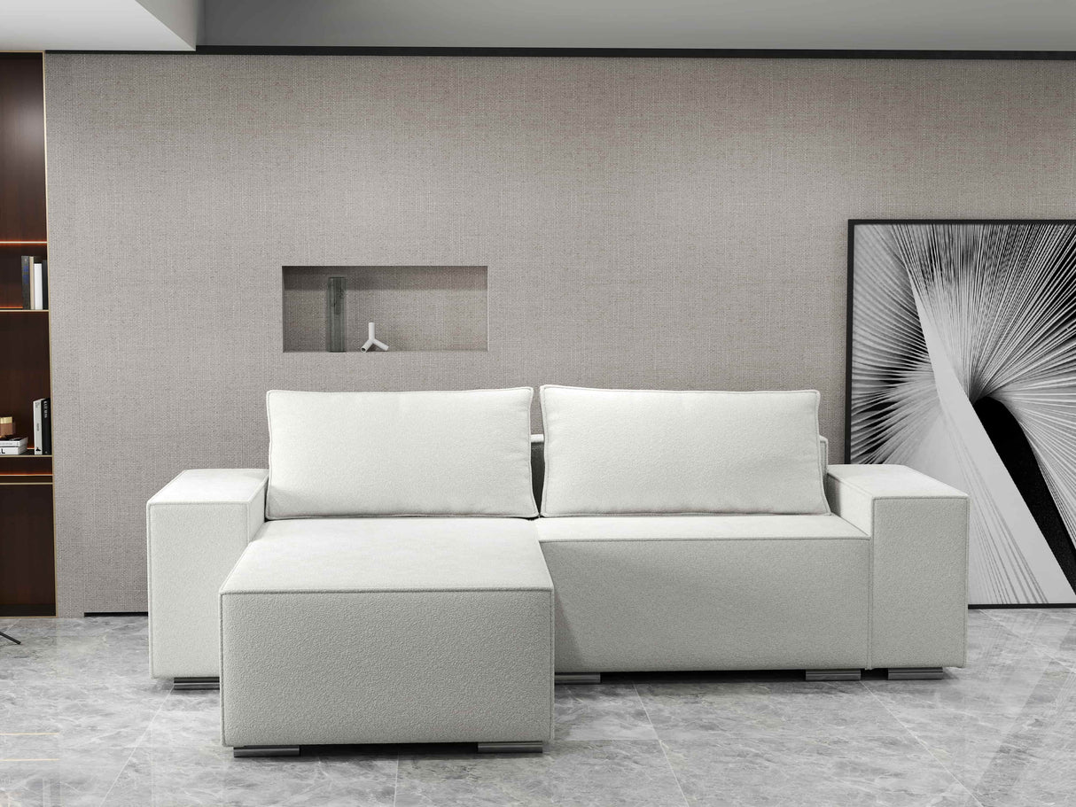 Colțar extensibil dumonde cu ladă de depozitare si sezut confortabil din spuma HR, Dream Euphoria Alb 290x185 cm Fabrica