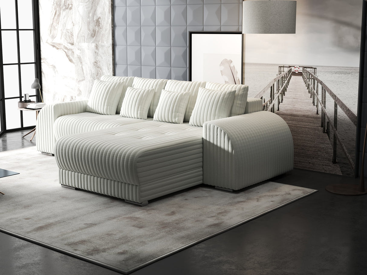 Colțar extensibil dumonde cu ladă de depozitare si sezut confortabil din spuma HR, Verona Ambience Alb II 290x185 cm Fabrica