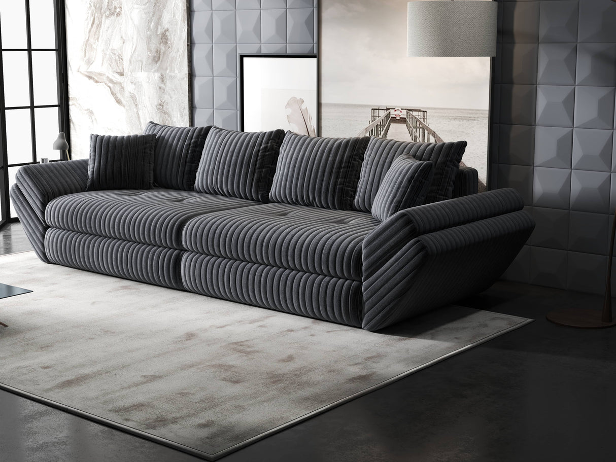 Canapea extensibilă dumonde cu ladă de depozitare si sezut confortabil din spuma HR, Loana Ambience Gri 300x100 cm Fabrica