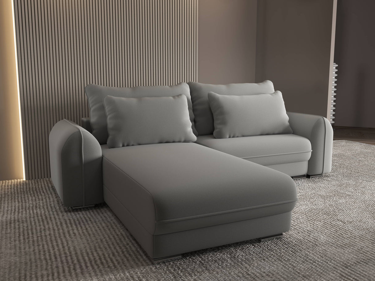 Colțar extensibil dumonde cu ladă de depozitare si sezut confortabil din spuma HR, Denver Royal Gri 275x185 cm Fabrica