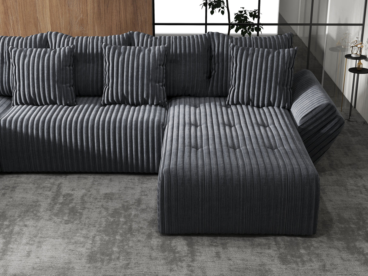 Colțar extensibil dumonde cu ladă de depozitare si sezut confortabil din spuma HR, Berlin U Gri Ambience 380x180 cm Fabrica