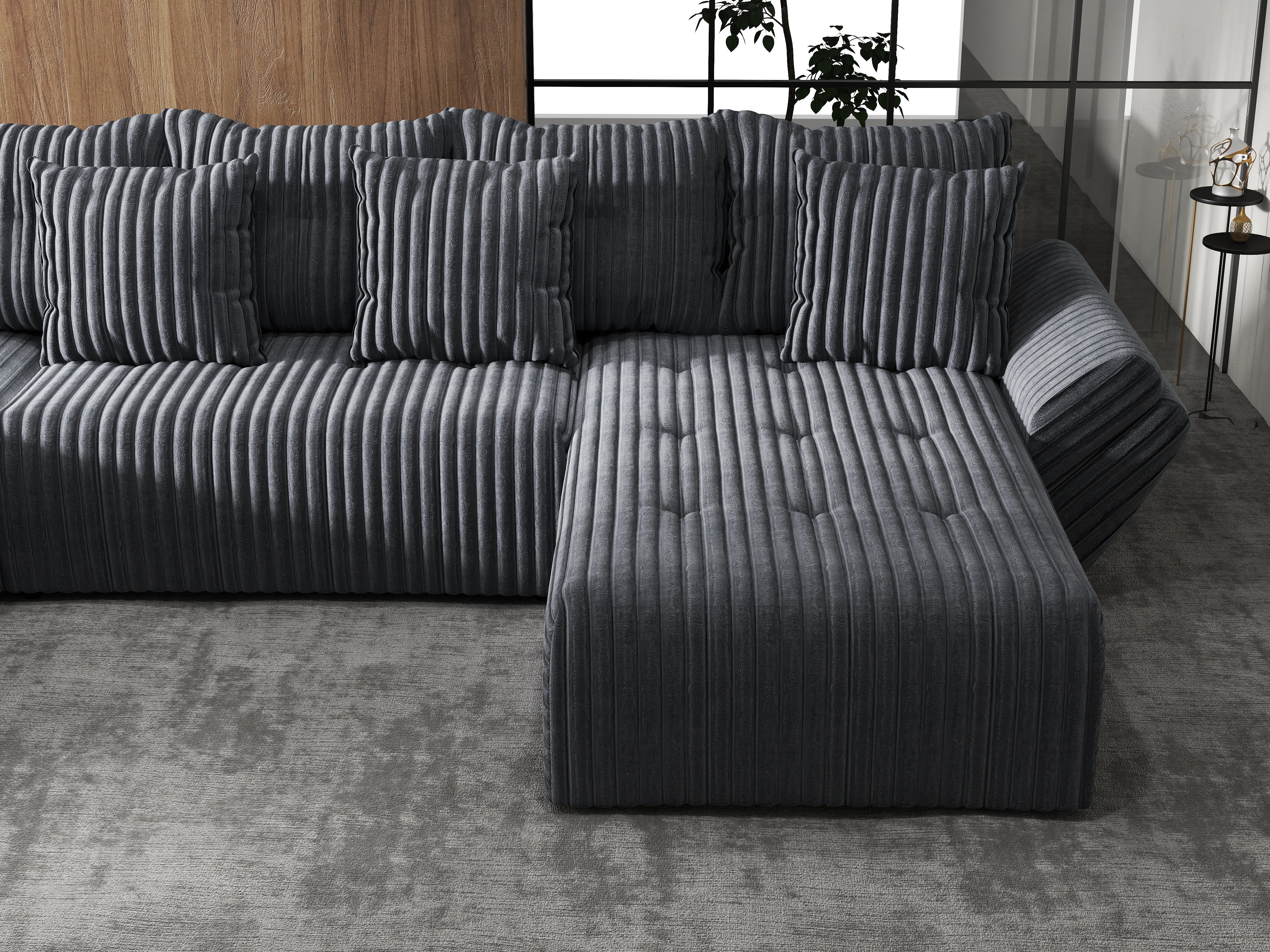 Colțar extensibil dumonde cu ladă de depozitare si sezut confortabil din spuma HR, Berlin U Gri Ambience 380x180 cm Fabrica