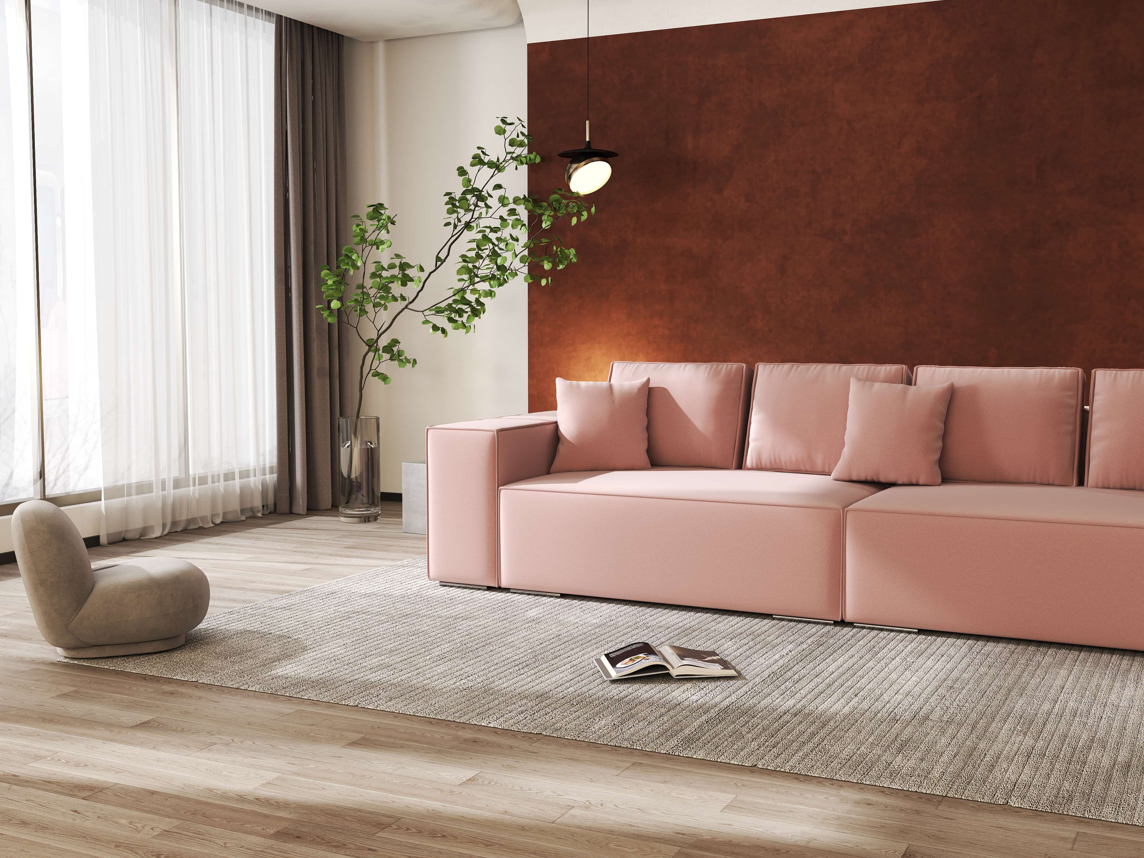 Canapea extensibilă dumonde cu ladă de depozitare si sezut confortabil din spuma HR, Dream Royal Roz 310x100 cm Fabrica