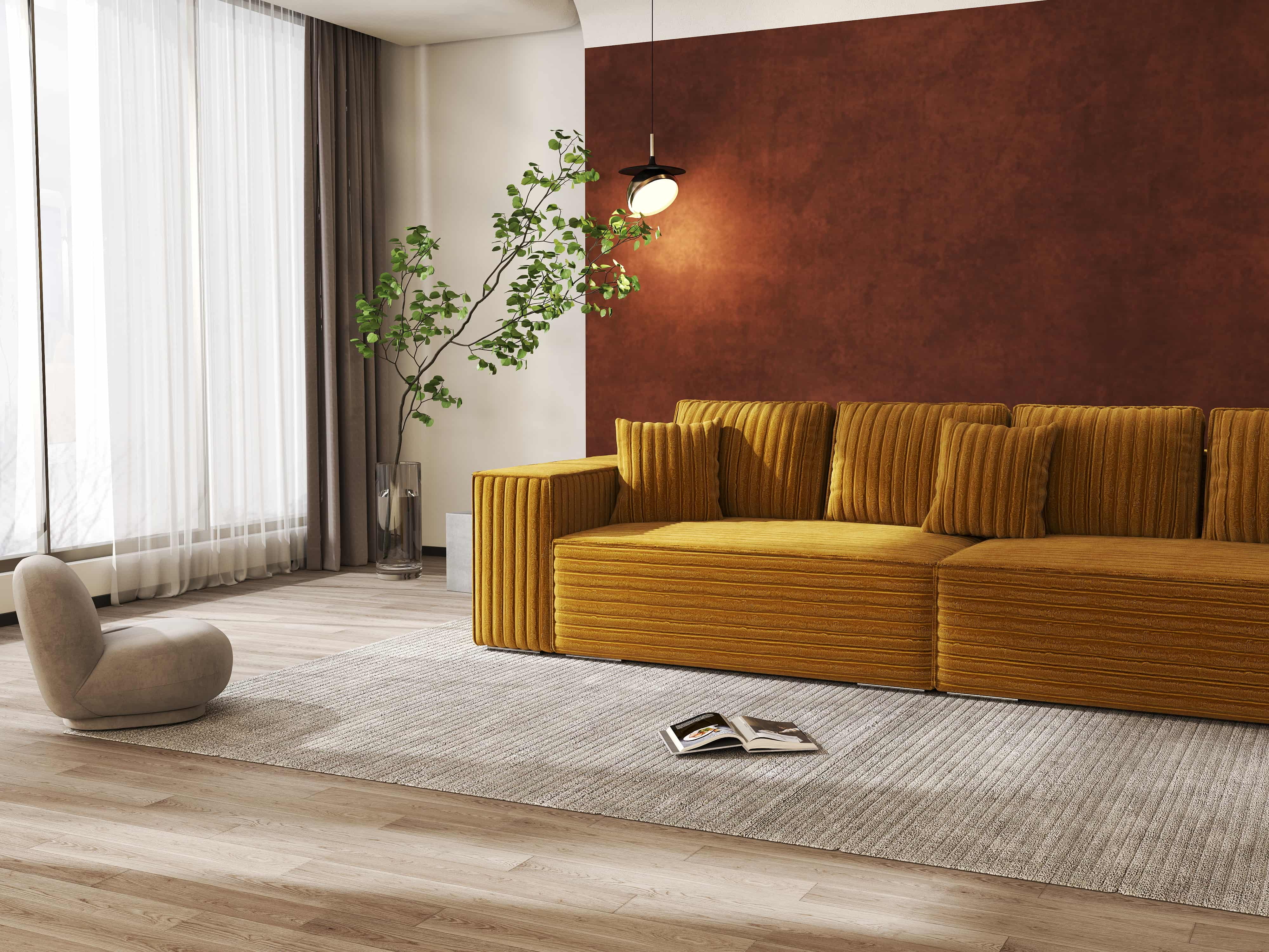 Canapea extensibilă dumonde cu ladă de depozitare si sezut confortabil din spuma HR, Dream Ambience Mustar 310x100 cm Fabrica