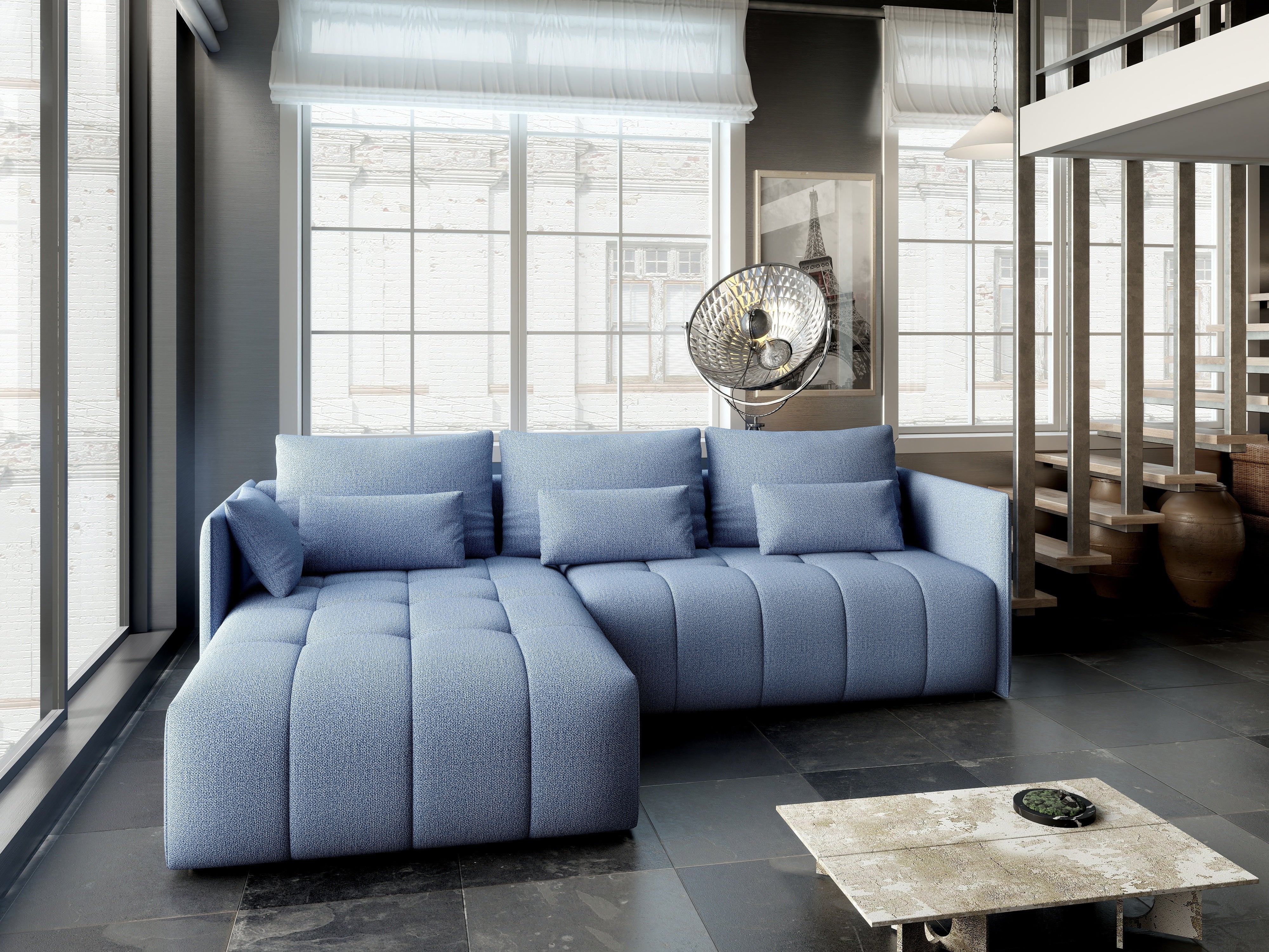 Colțar extensibil dumonde cu ladă de depozitare si sezut confortabil din spuma HR, Malta Blue 235x185 cm Fabrica