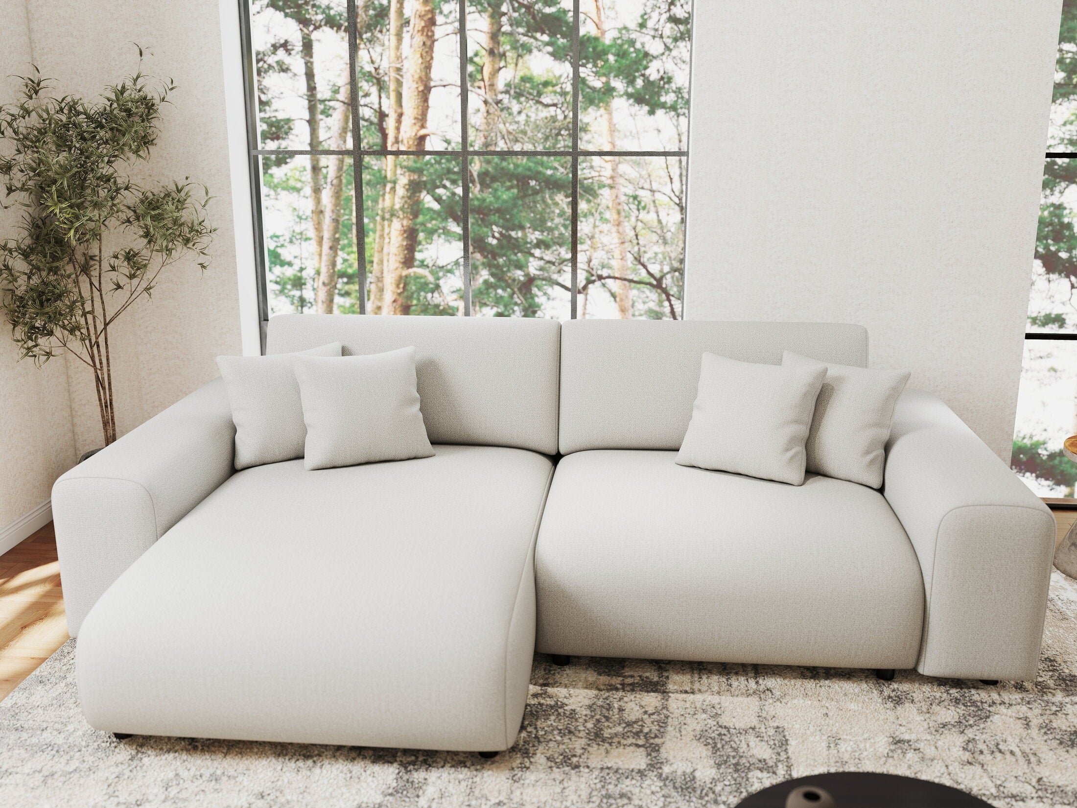 Colțar extensibil dumonde cu ladă de depozitare si sezut confortabil din spuma HR, Sarina Enjoy Bej 255x168 cm