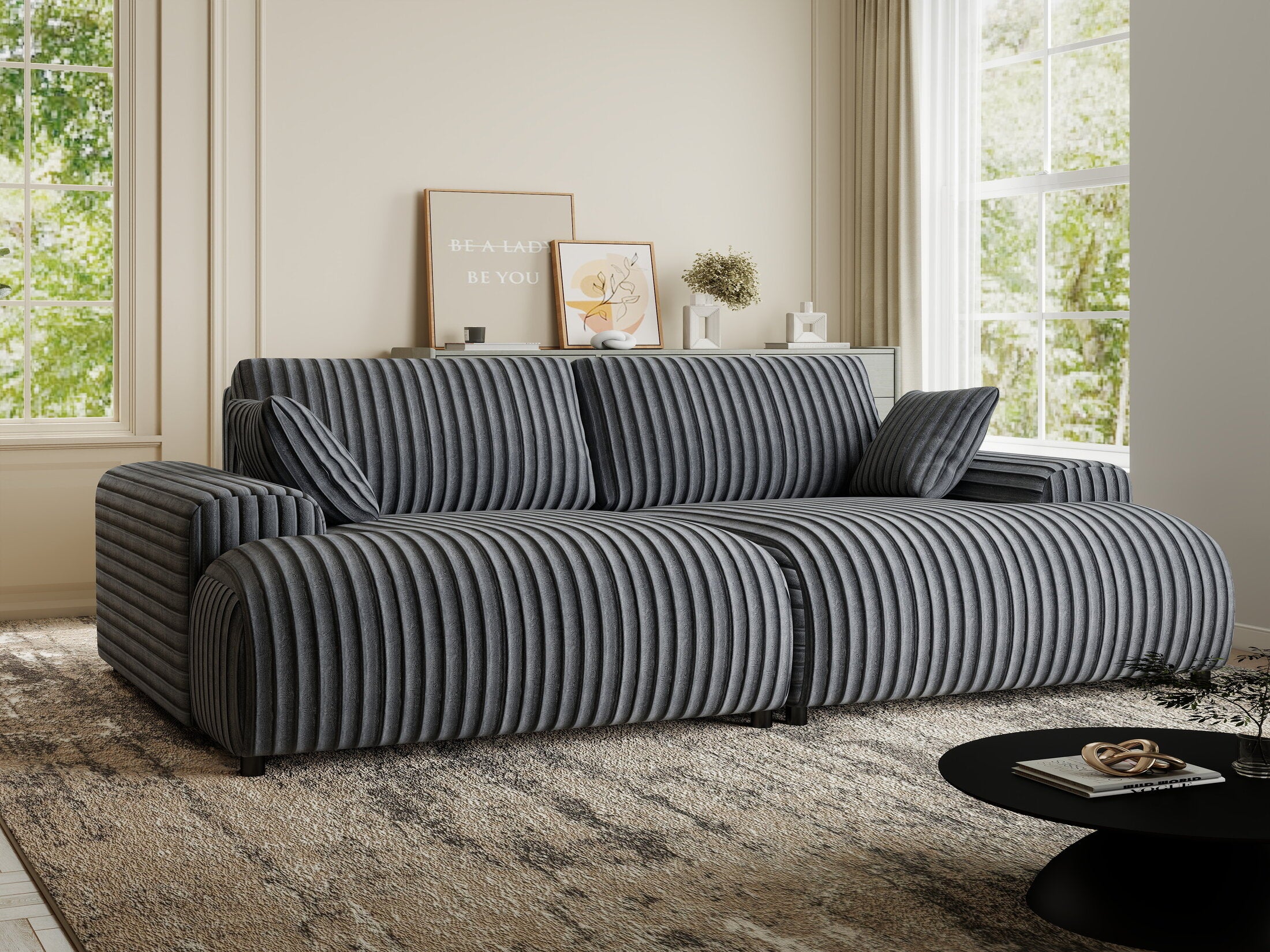 Canapea dumonde cu sezut confortabil din spuma HR, Hudson Ambience Gri 237x144 cm