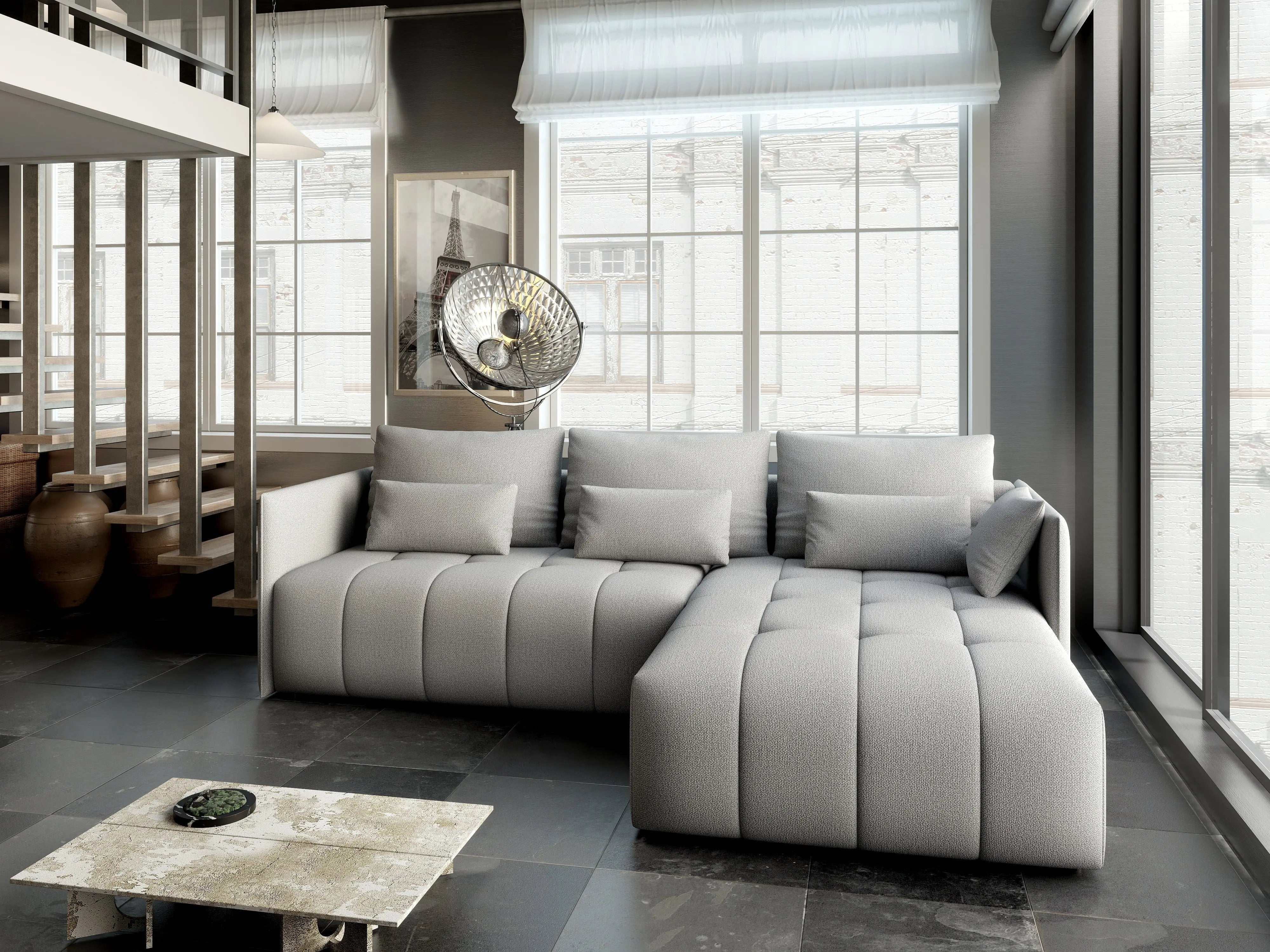 Colțar extensibil dumonde cu ladă de depozitare si sezut confortabil din spuma HR, Malta Grey II 235x185 cm Fabrica