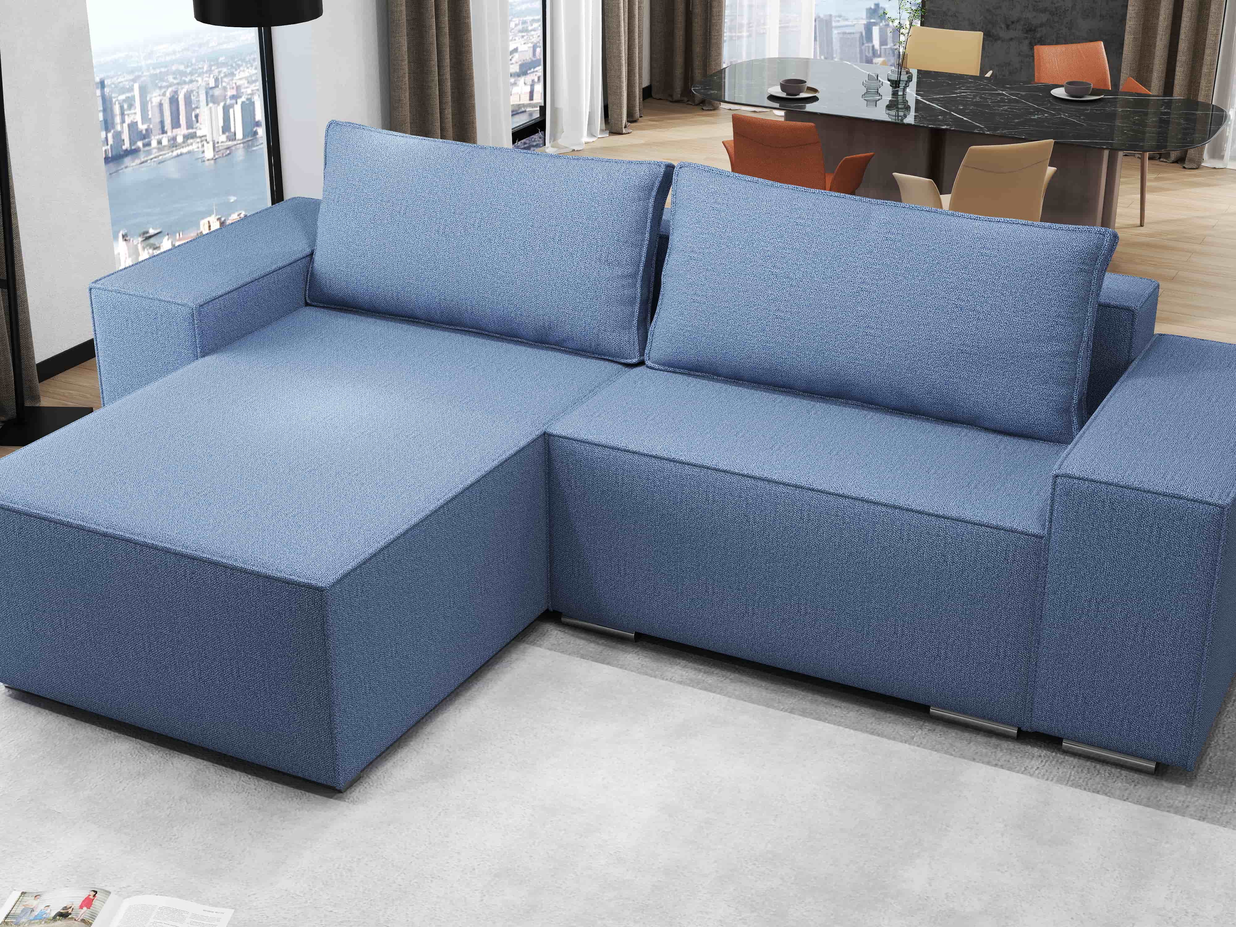 Colțar extensibil dumonde cu ladă de depozitare si sezut confortabil din spuma HR, Dream Enjoy Albastru 290x185 cm Fabrica