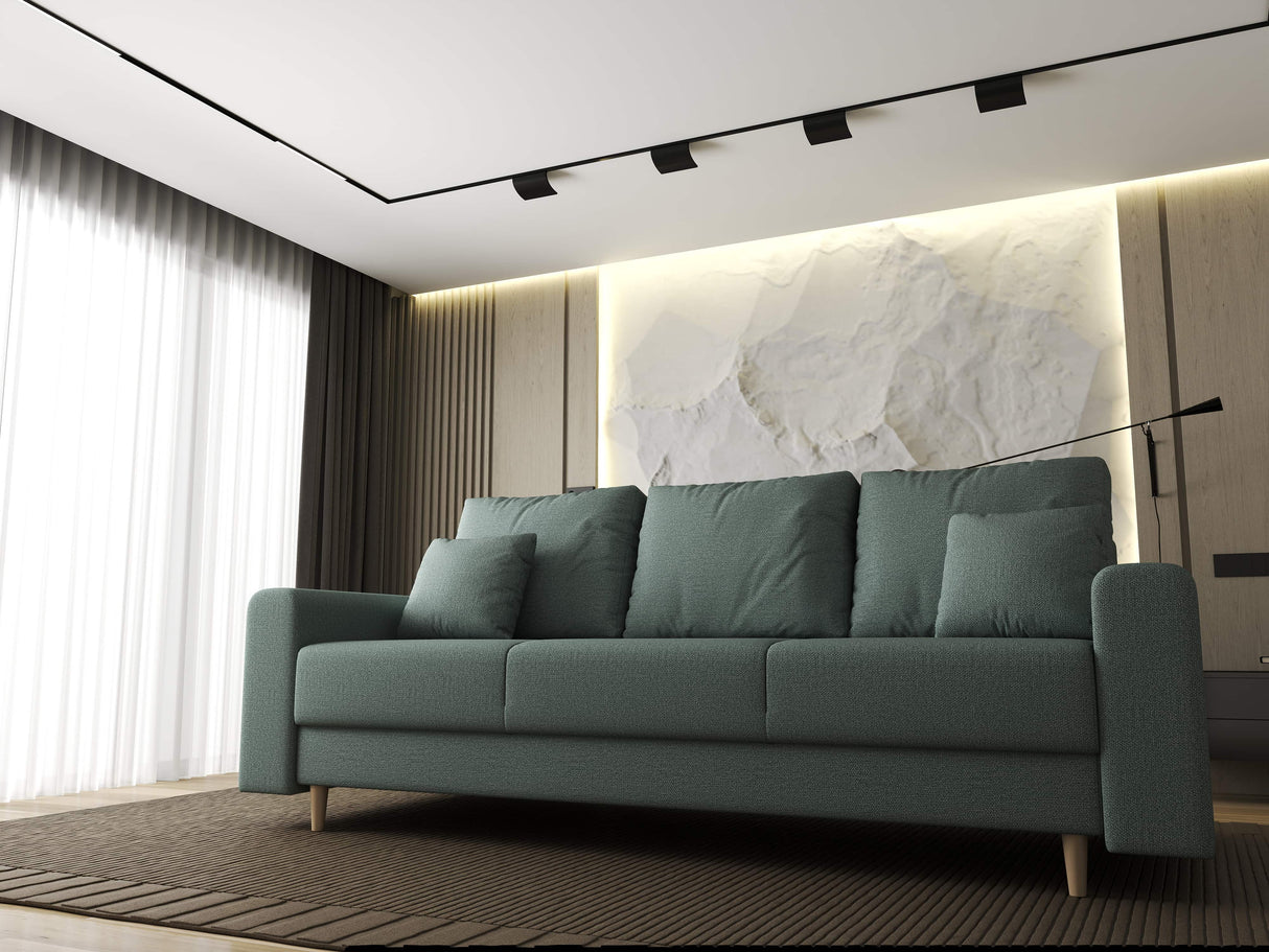 Canapea extensibilă dumonde cu ladă de depozitare si sezut confortabil din spuma HR, Kronos Enjoy Verde Mint 210x100 cm fabrica