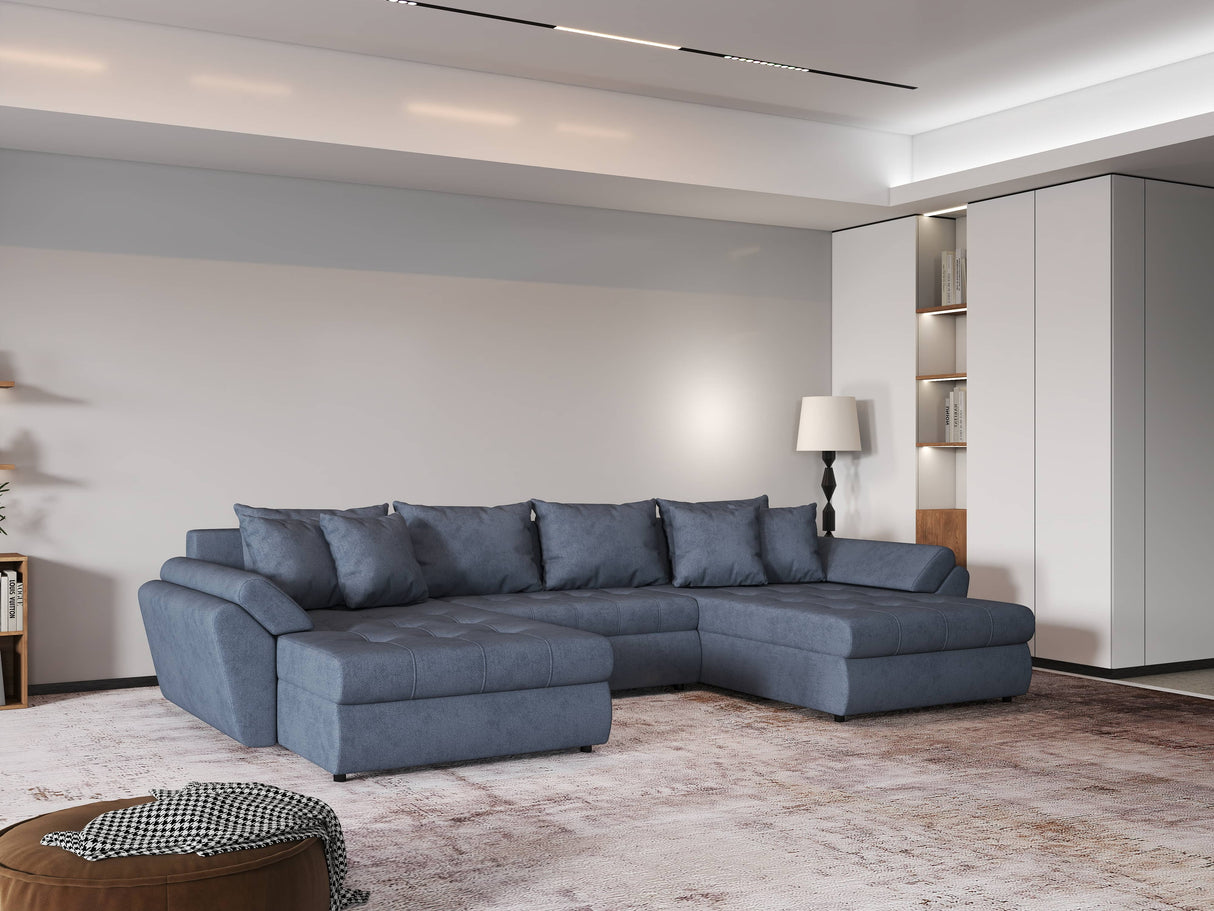 Colțar extensibil dumonde cu ladă de depozitare si sezut confortabil din spuma HR, Loana Grey U 355x185 cm Fabrica