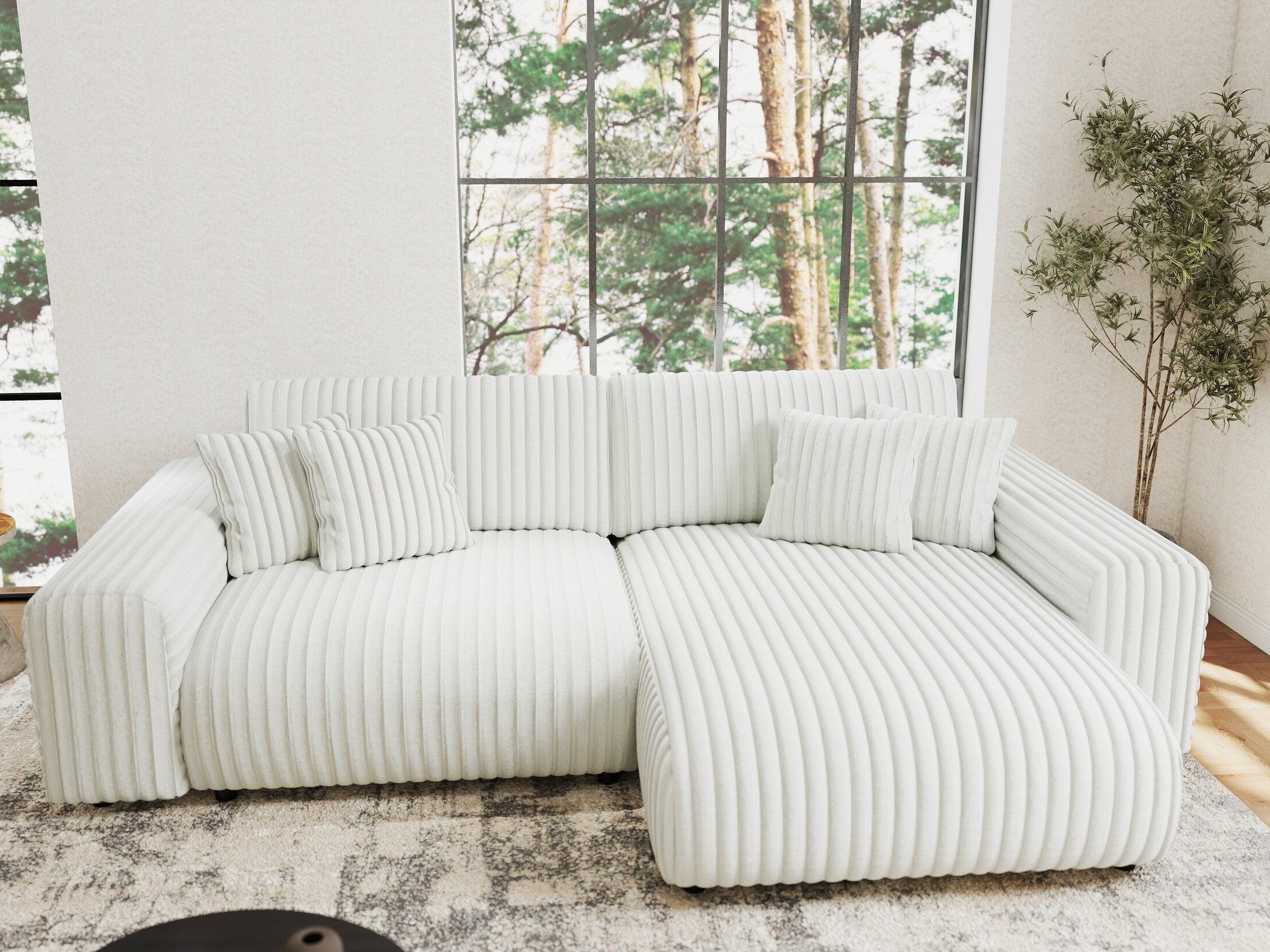 Colțar extensibil dumonde cu ladă de depozitare si sezut confortabil din spuma HR, Sarina Ambience Alb 255x168 cm II