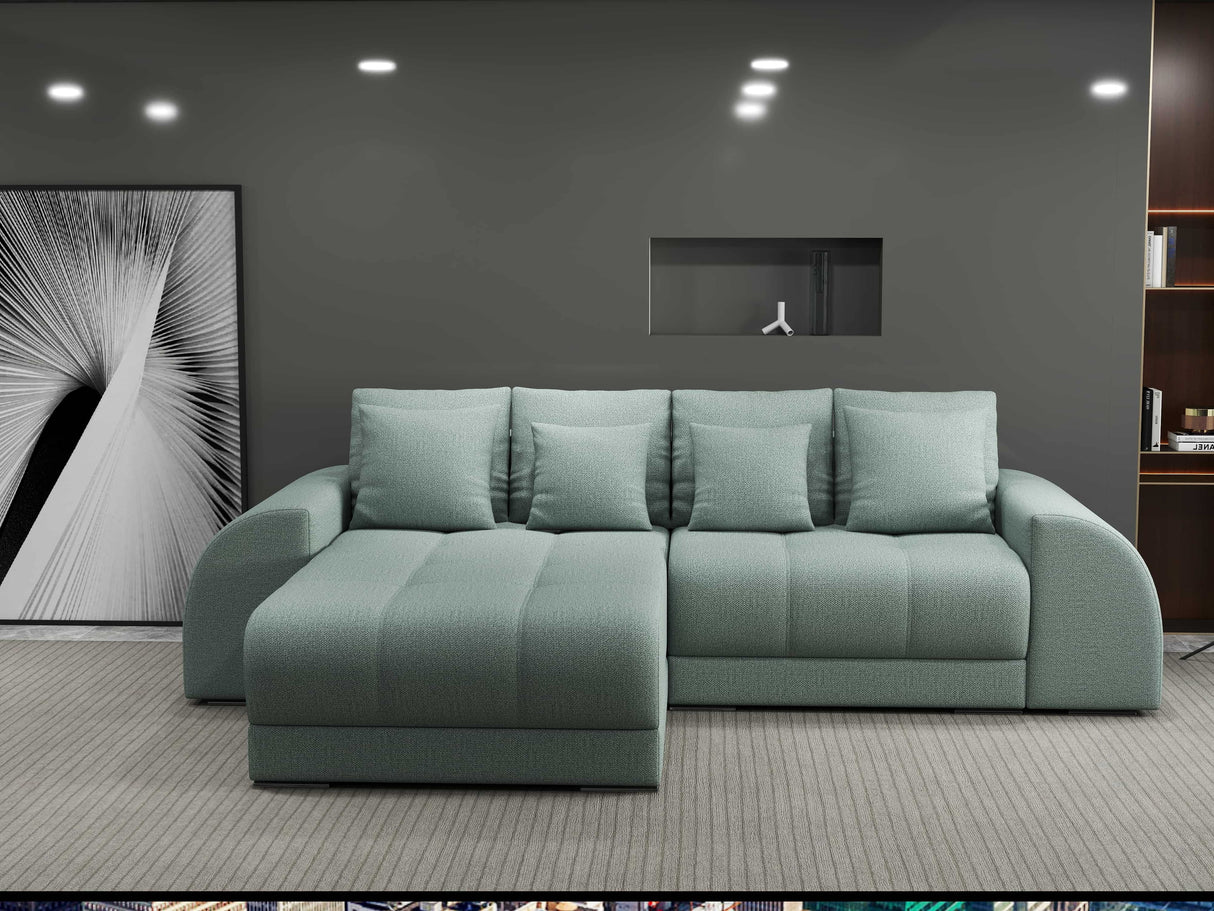 Colțar extensibil dumonde cu ladă de depozitare si sezut confortabil din spuma HR, Verona Enjoy Mint 290x185 cm Fabrica