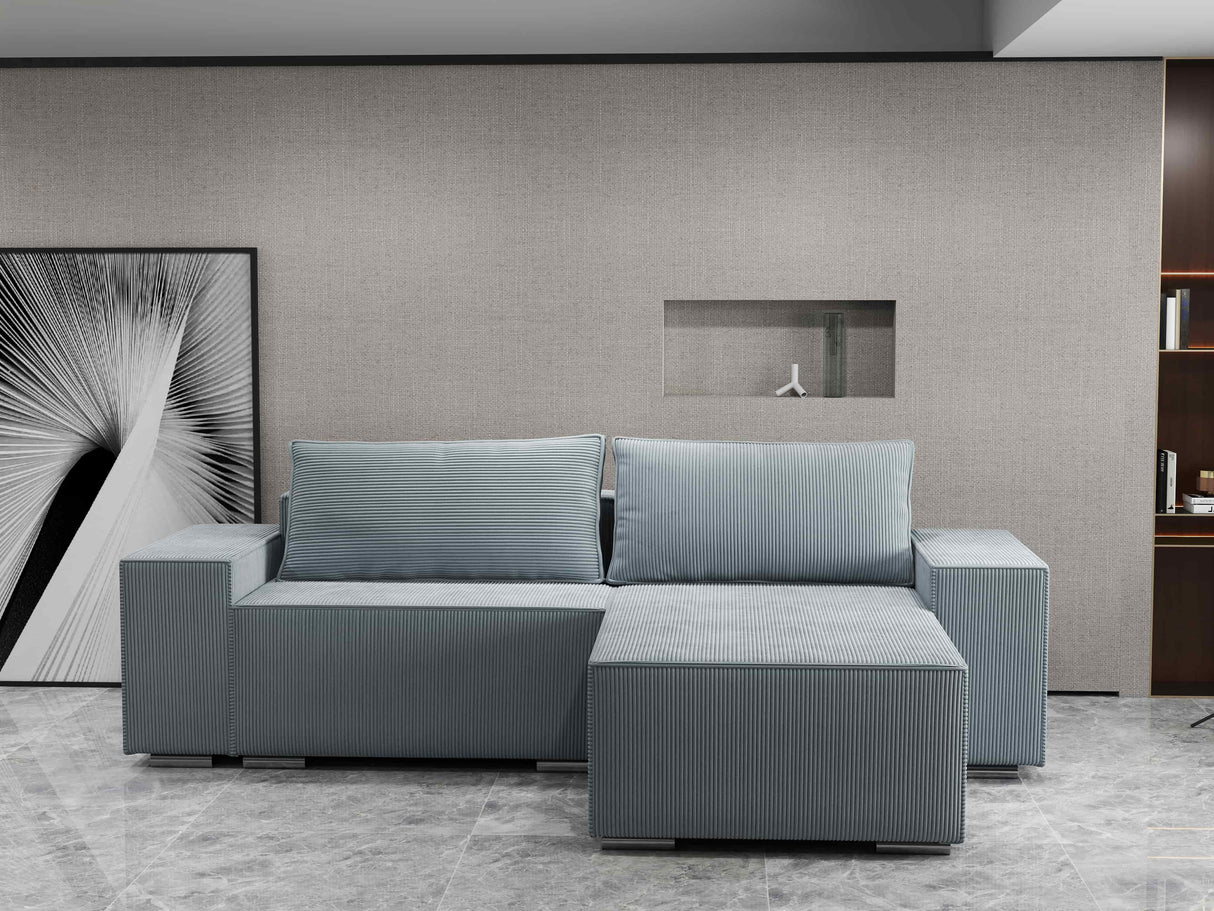Colțar extensibil dumonde cu ladă de depozitare si sezut confortabil din spuma HR, Dream Zoom Gri Mint 290x185 cm II Fabrica