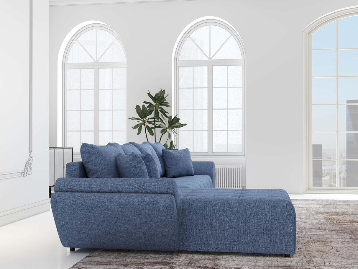 Colțar extensibil dumonde cu ladă de depozitare si sezut confortabil din spuma HR, Berlin XL Enjoy Lux Blue 350x185 cm Fabrica
