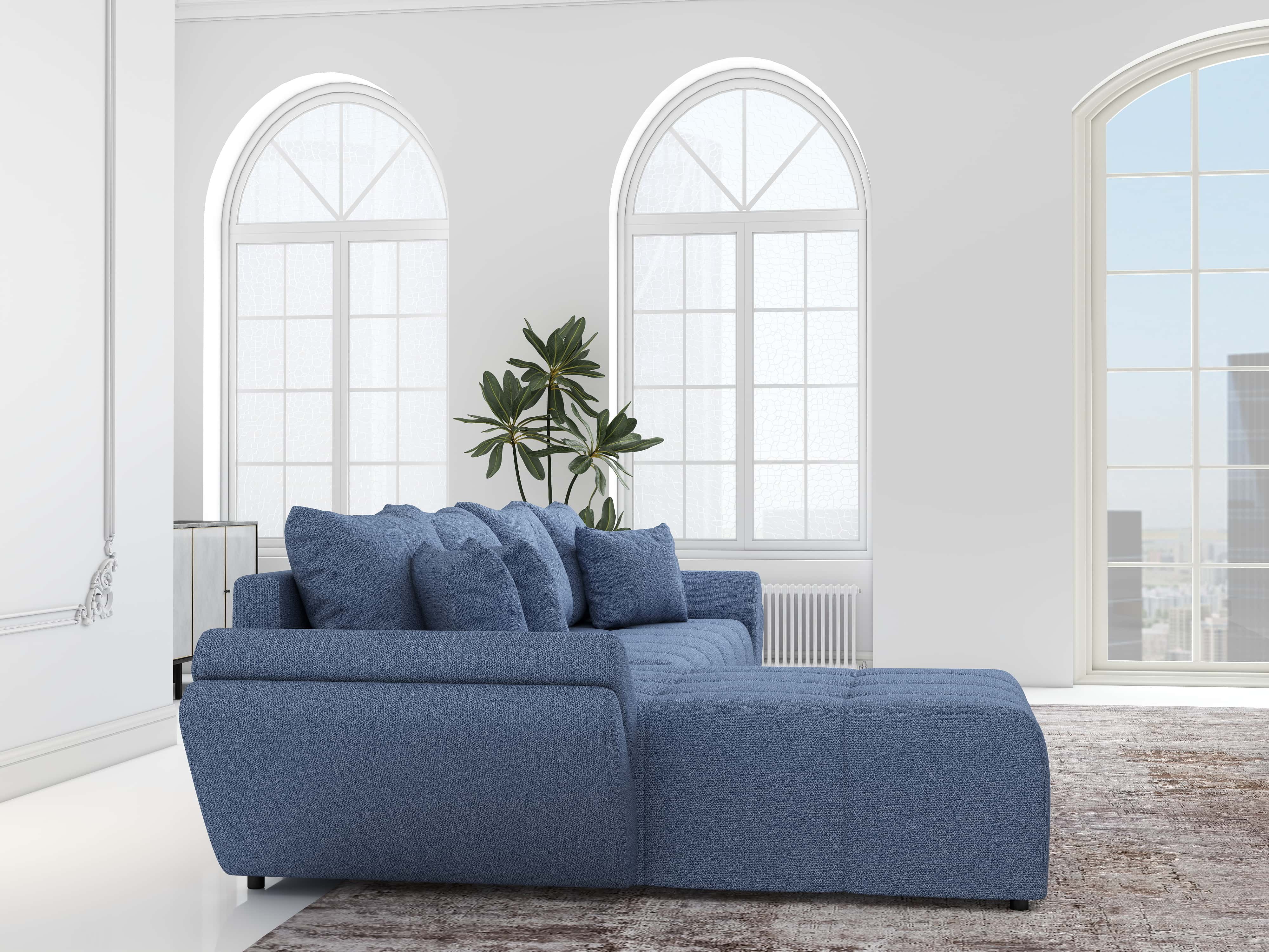 Colțar extensibil dumonde cu ladă de depozitare si sezut confortabil din spuma HR, Berlin XL Enjoy Lux Blue 350x185 cm Fabrica