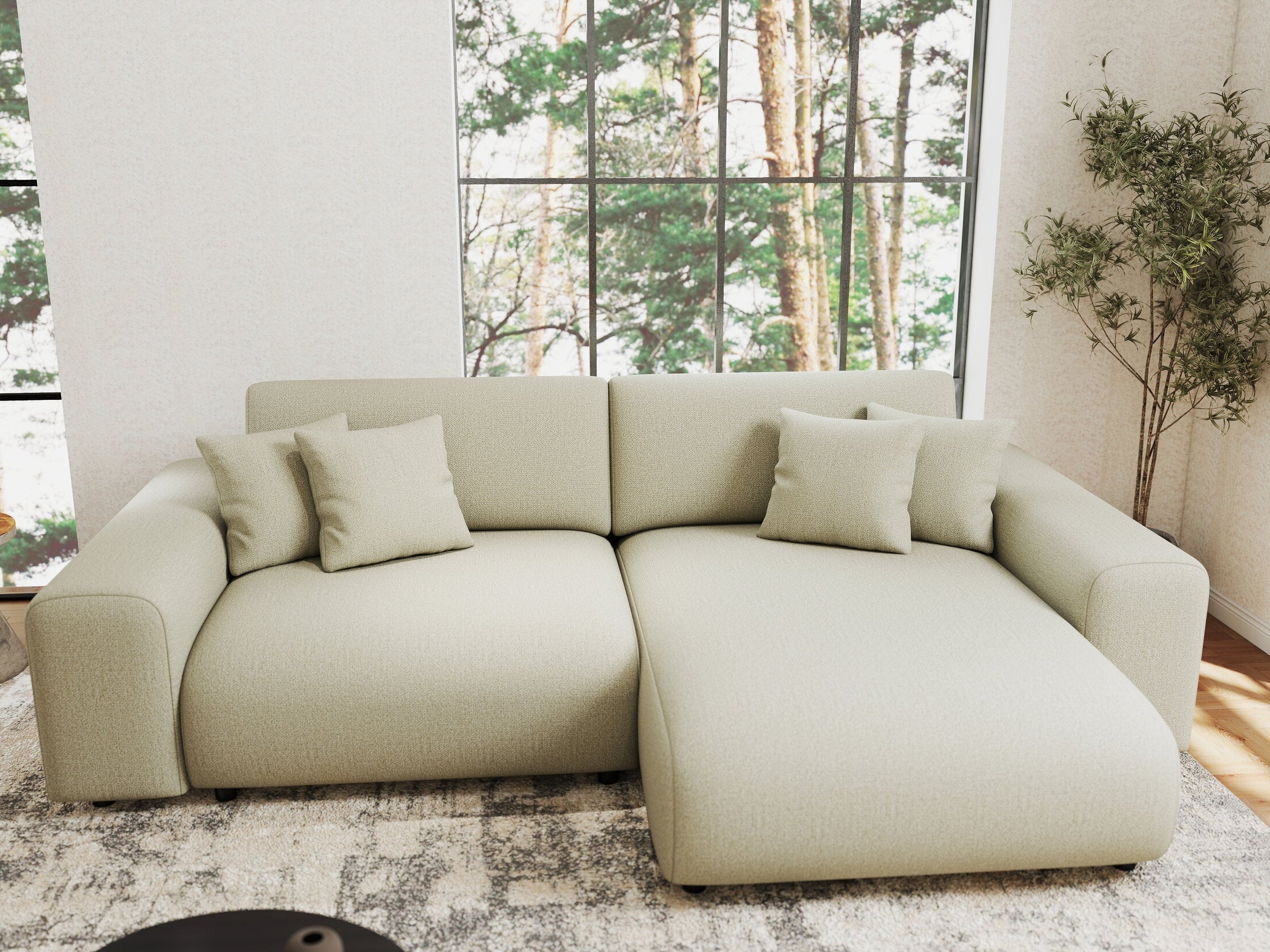 Colțar extensibil dumonde cu ladă de depozitare si sezut confortabil din spuma HR, Sarina Enjoy Bej 255x168 cm II