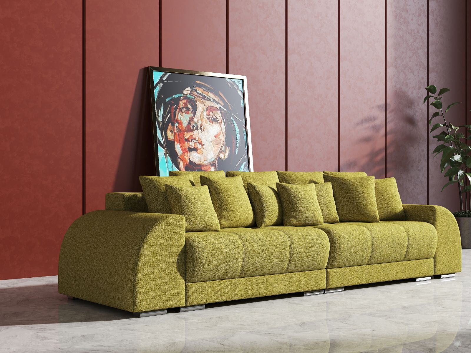 Canapea extensibilă dumonde cu 2 lăzi de depozitare si sezut confortabil din spuma HR, Big Sofa Verona Enjoy Lux Green 310x100 cm Fabrica