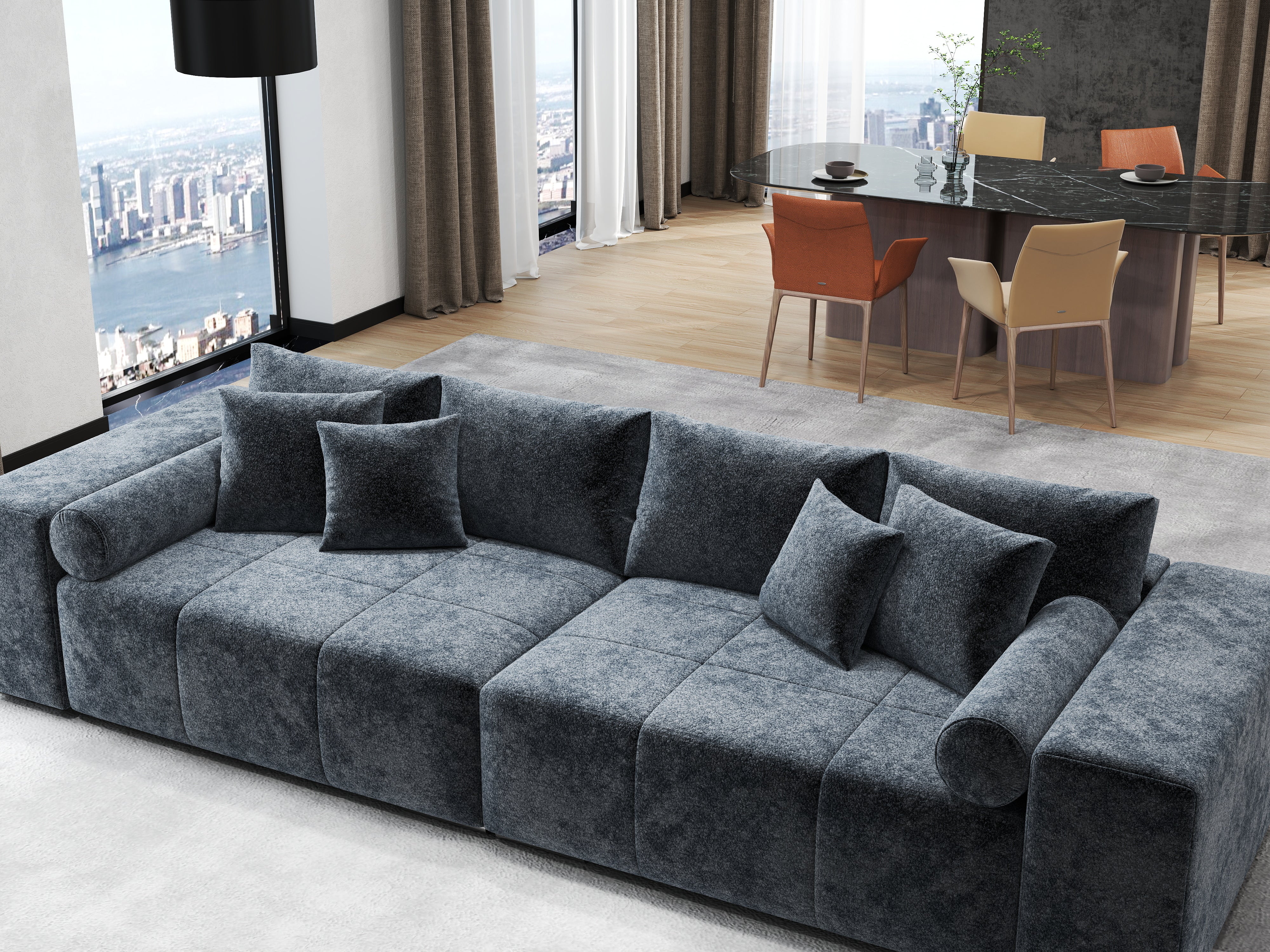 Canapea extensibilă dumonde cu ladă de depozitare si sezut confortabil din spuma HR, Marbela Euphoria Grafit XXL 295x100 cm fabrica
