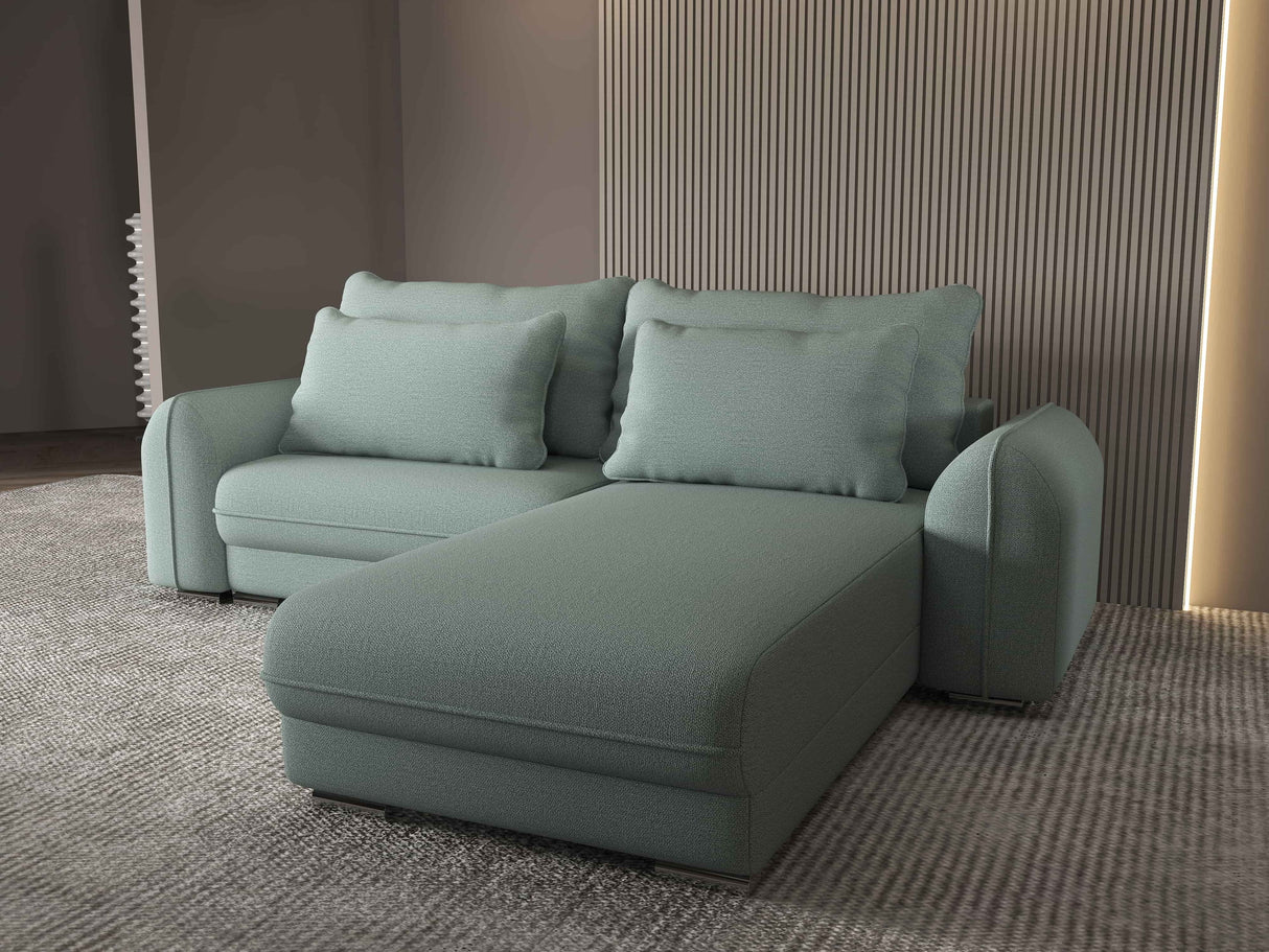Colțar extensibil dumonde cu ladă de depozitare si sezut confortabil din spuma HR, Denver Enjoy Verde Mint 275x185 cm II Fabrica