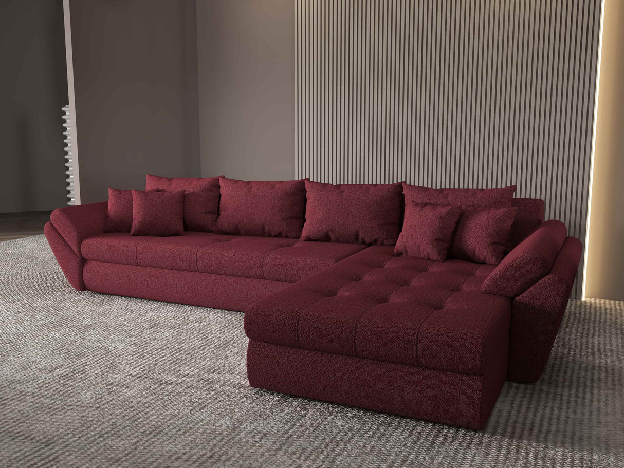 Colțar extensibil dumonde cu ladă de depozitare si sezut confortabil din spuma HR, Loana XL Enjoy Rosu II 335x185 cm Fabrica