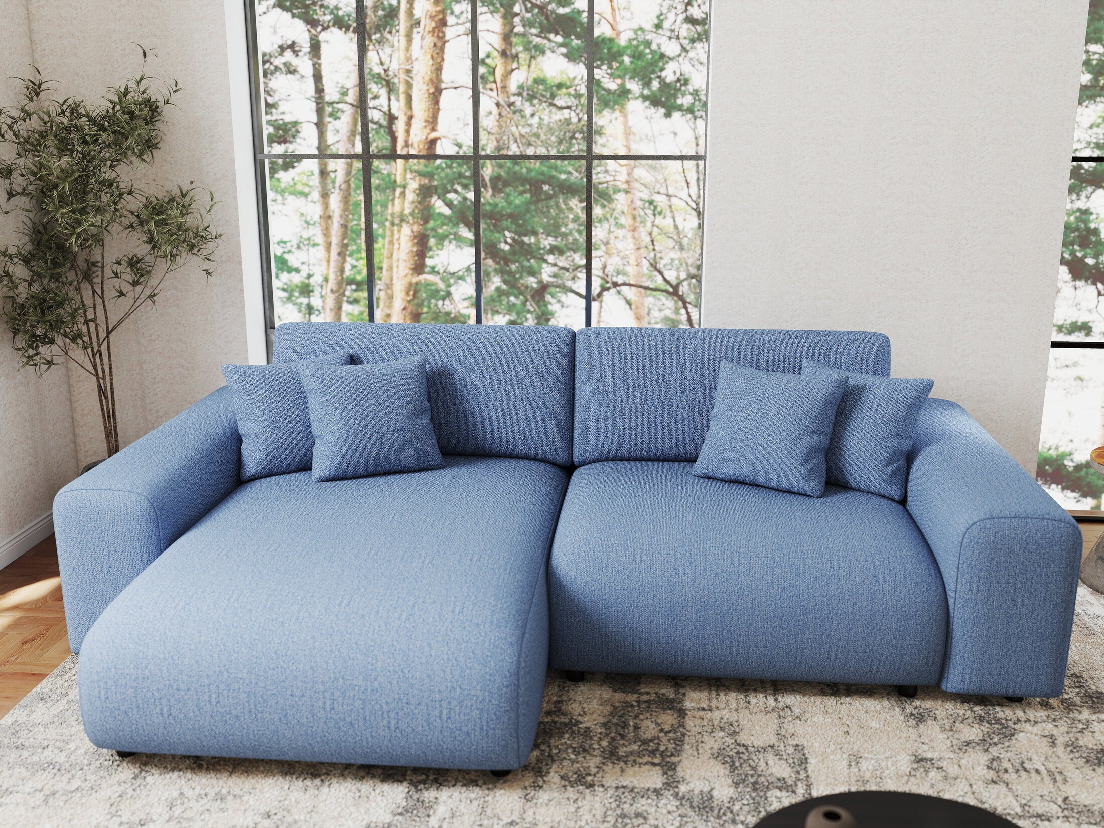 Colțar extensibil dumonde cu ladă de depozitare si sezut confortabil din spuma HR, Sarina Enjoy Albastru 255x168 cm