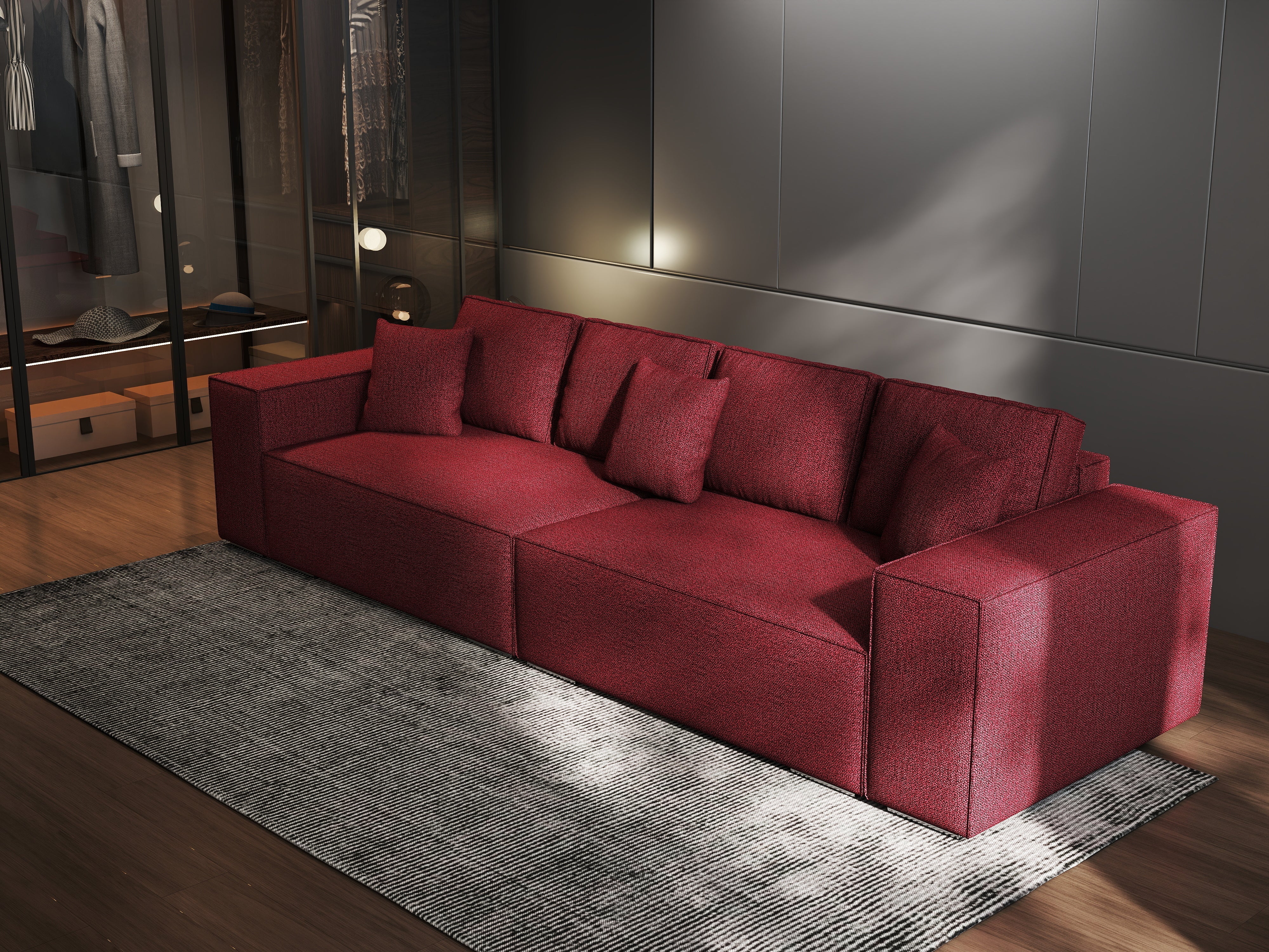 Canapea extensibilă dumonde cu ladă de depozitare si sezut confortabil din spuma HR, Dream Enjoy Rosu 310x100 cm Fabrica