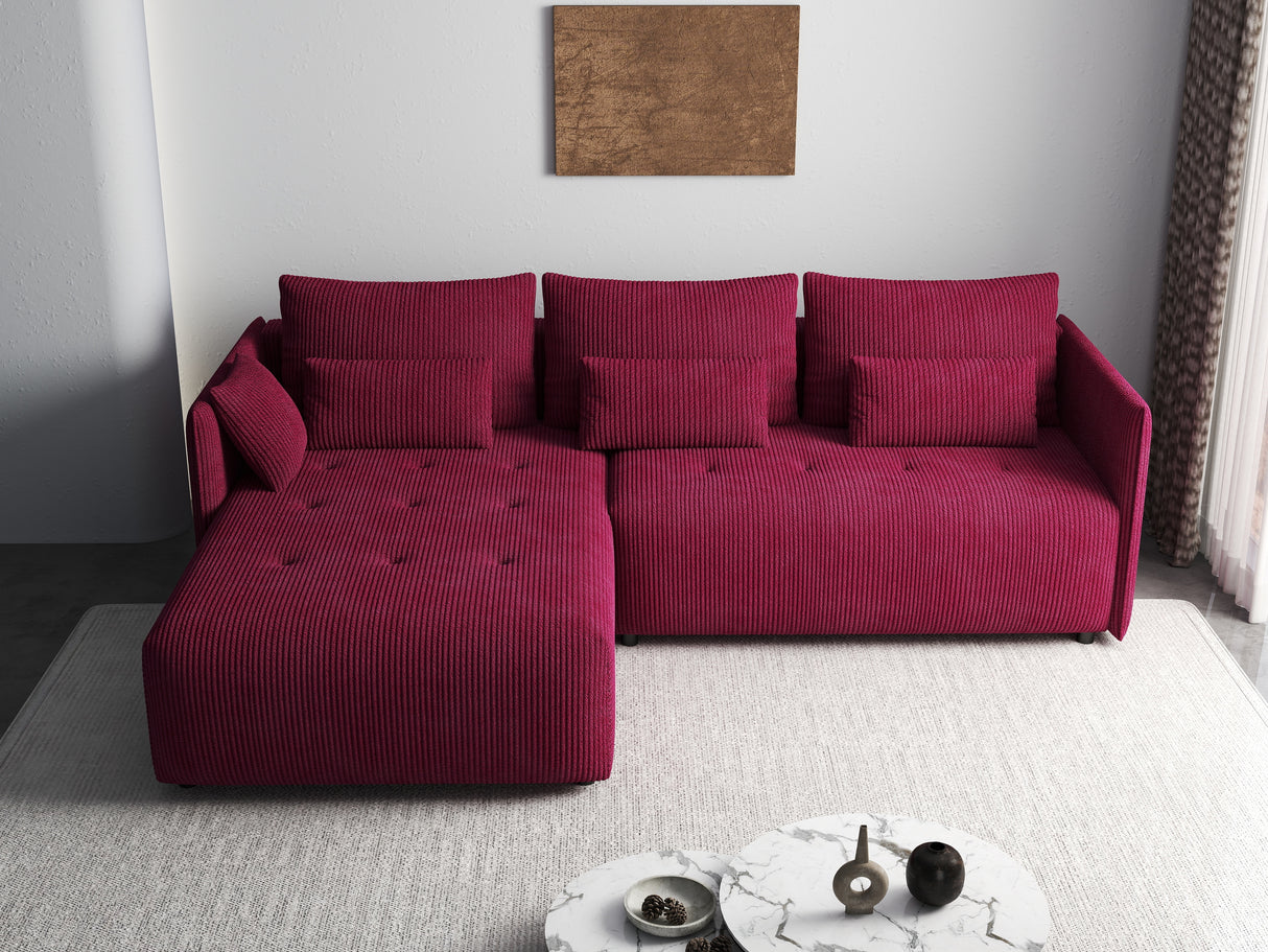 Colțar extensibil dumonde cu ladă de depozitare si sezut confortabil din spuma HR, Malta Zoom Red 235x185 cm
