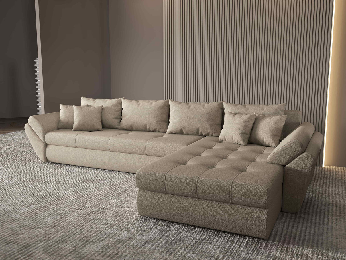 Colțar extensibil dumonde cu ladă de depozitare si sezut confortabil din spuma HR, Loana XL Enjoy Bej II 335x185 cm Fabrica