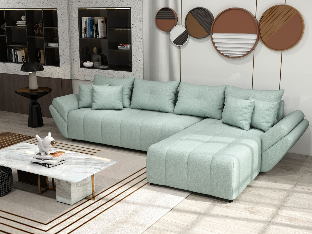 Colțar extensibil dumonde cu ladă de depozitare si sezut confortabil din spuma HR, Berlin XL Enjoy Lux Mint 350x185 cm II