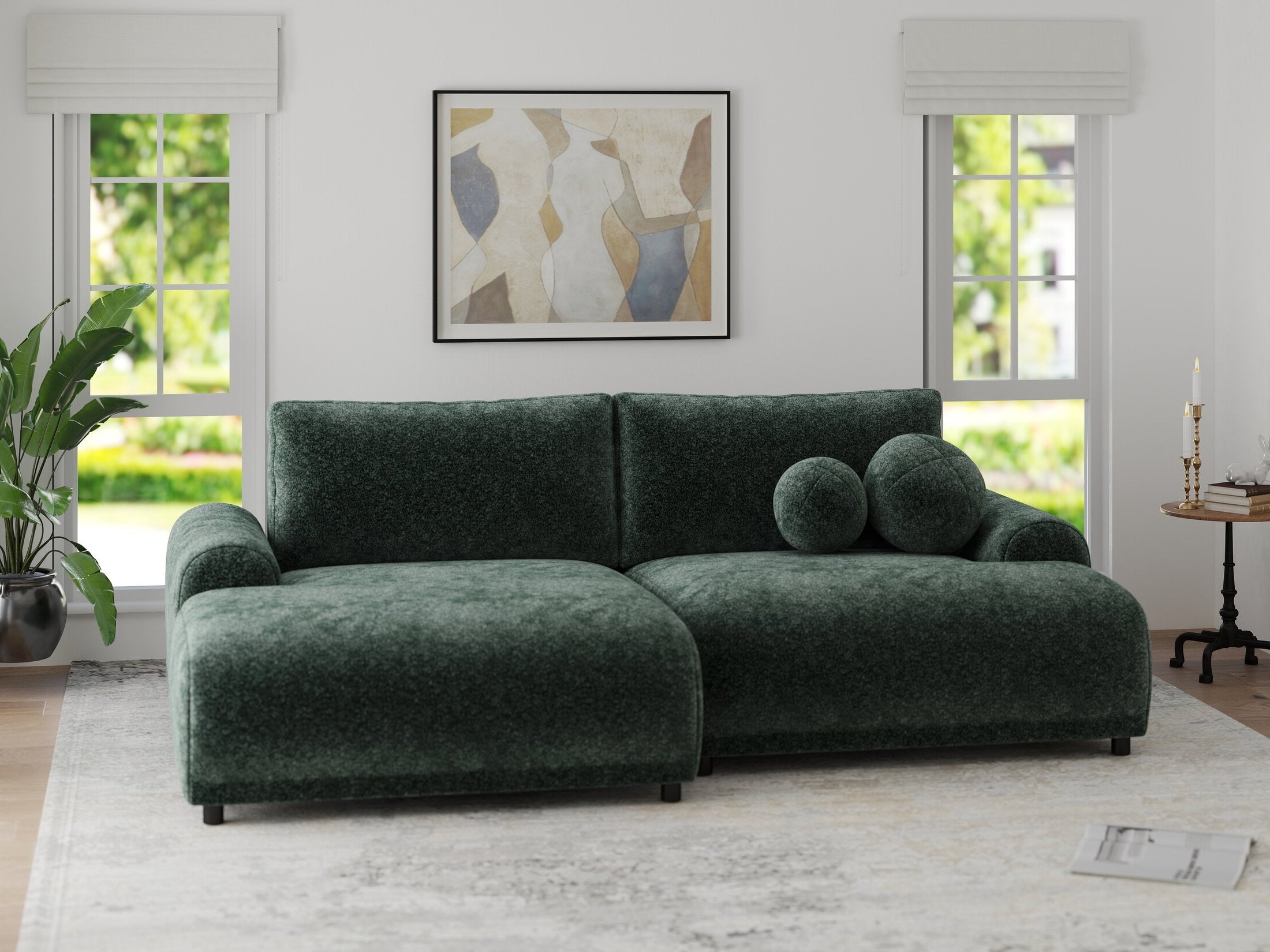 Colțar extensibil dumonde cu ladă de depozitare și șezut confortabil din spumă HR, Carlo Euphoria Verde 240x145 cm