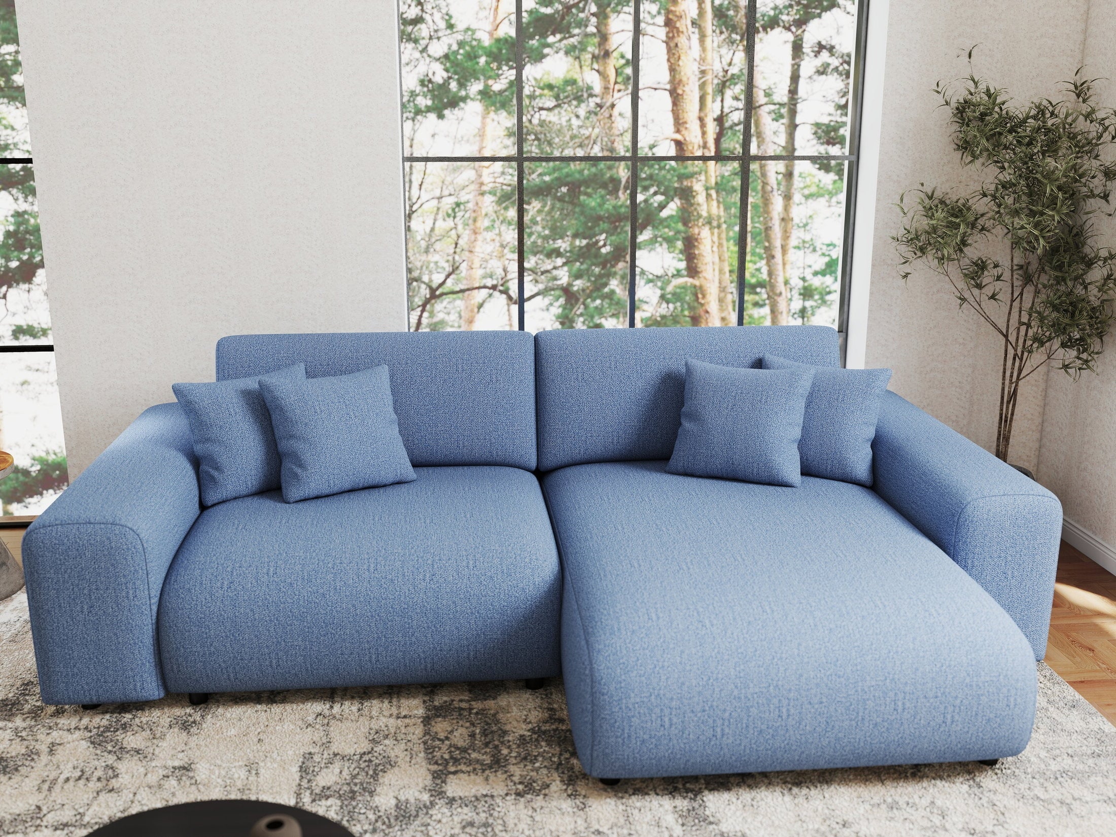 Colțar extensibil dumonde cu ladă de depozitare si sezut confortabil din spuma HR, Sarina Enjoy Albastru 255x168 cm II