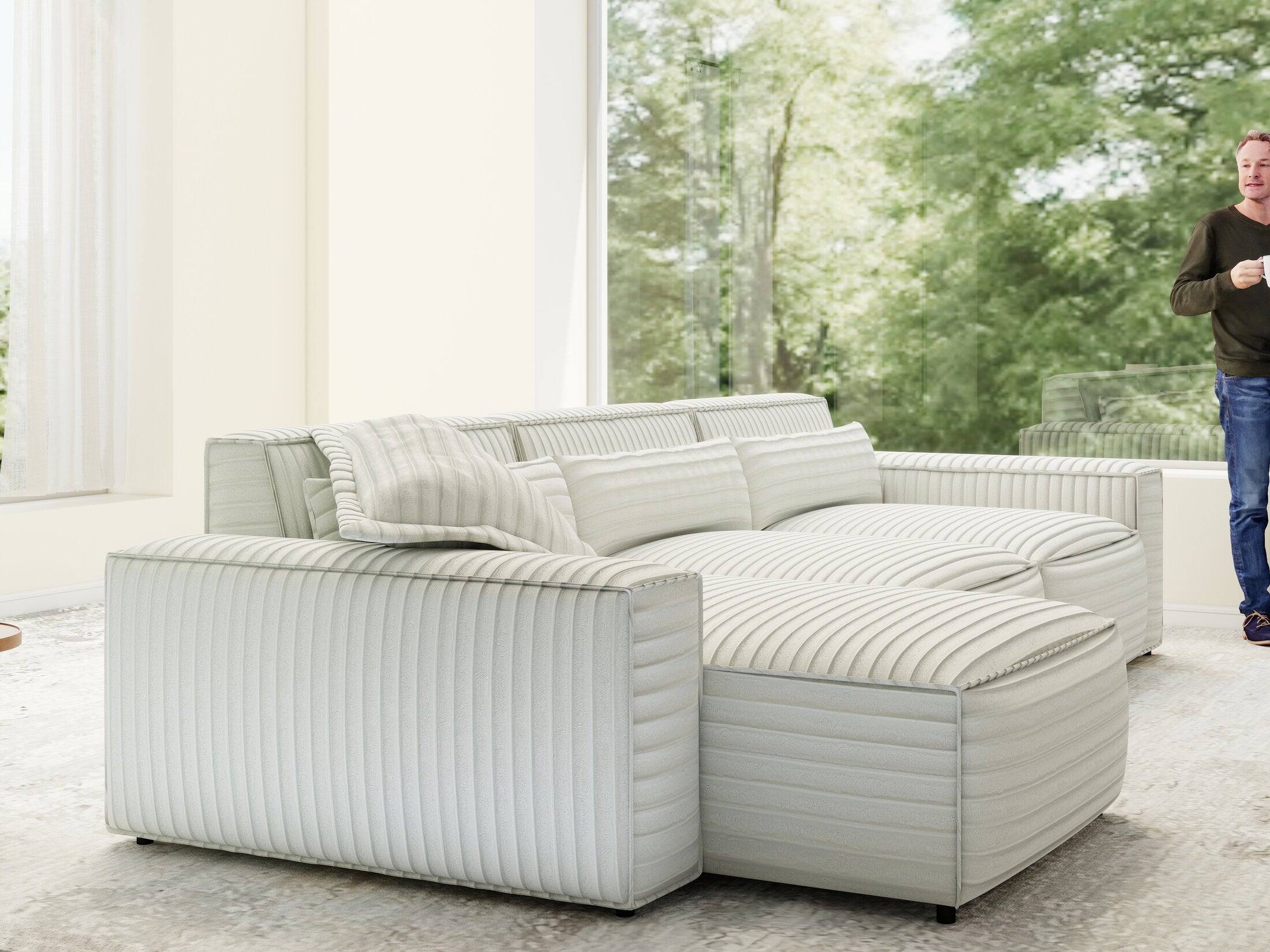 Colțar dumonde cu sezut confortabil din spuma HR, Marvelo XL Ambience Alb 366x175 cm