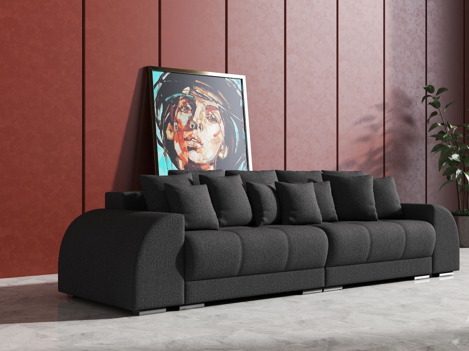 Canapea extensibilă dumonde cu 2 lăzi de depozitare si sezut confortabil din spuma HR, Big Sofa Verona Enjoy Lux Graphite 310x100 cm Fabrica